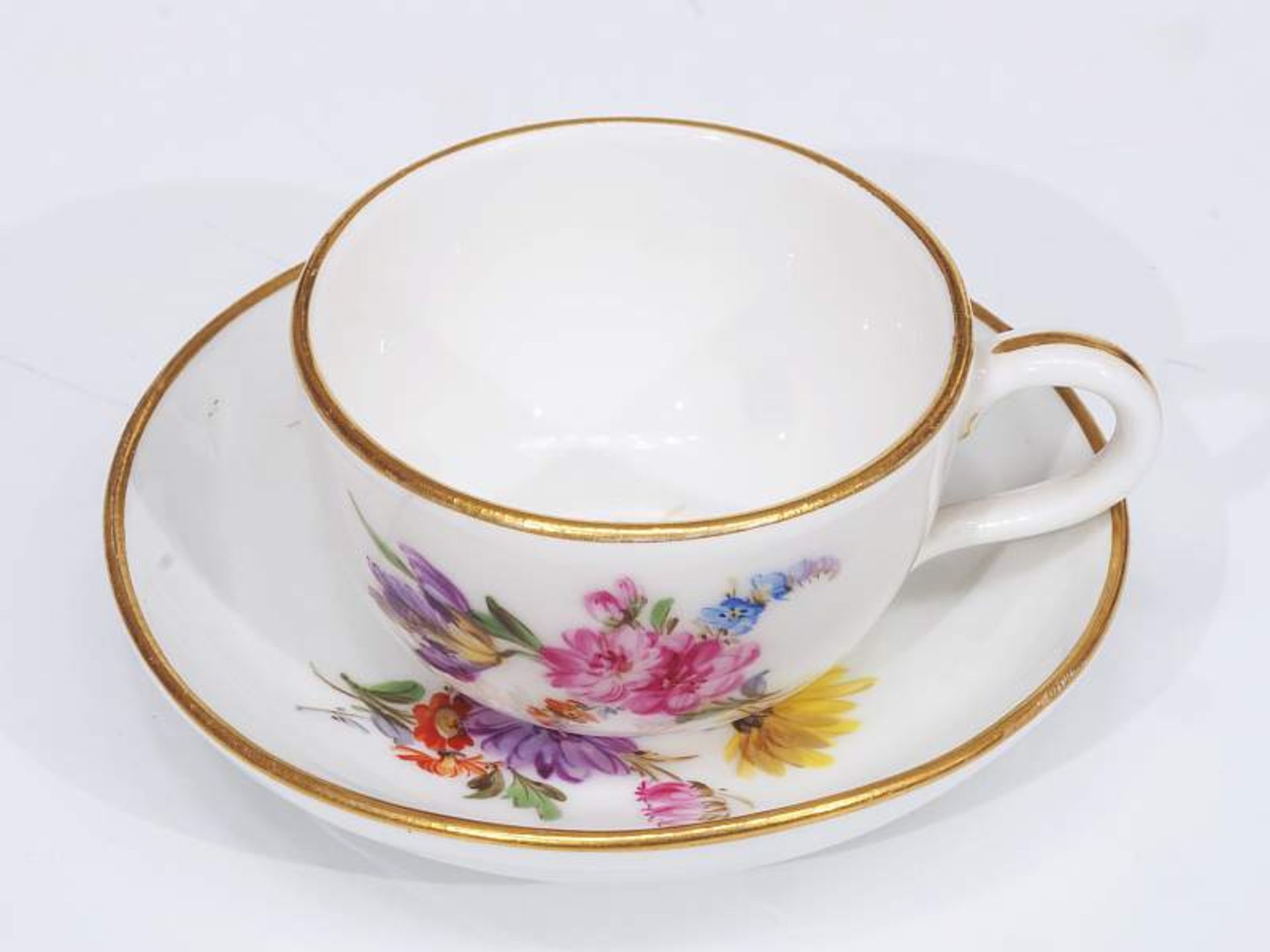 Miniatur-Tasse mit Untertasse.Miniatur-Tasse mit Untertasse. MEISSEN um 1900, 1. Wahl. Farbige - Bild 3 aus 5