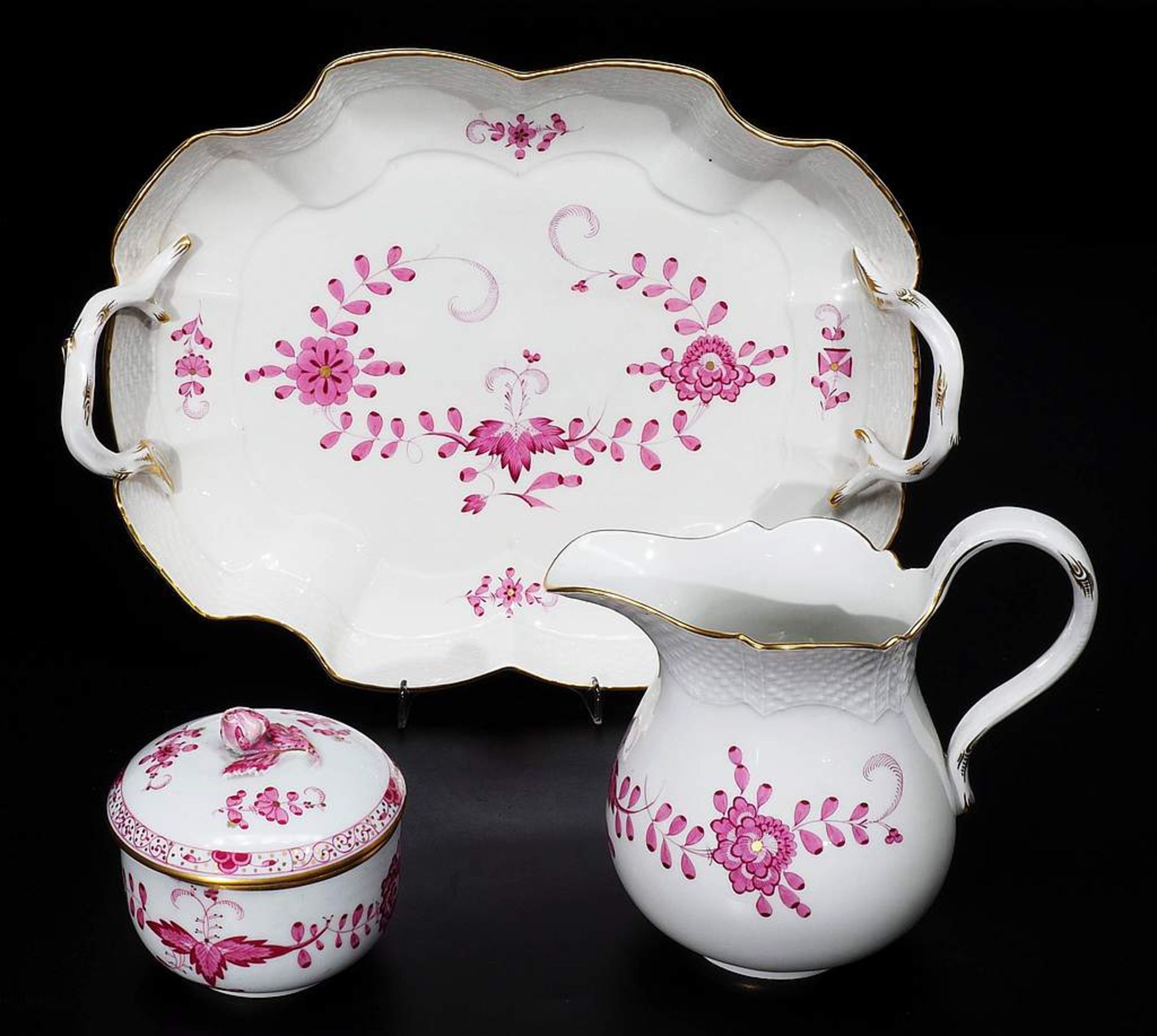 Milchkännchen, Zuckerdose, Henkeltablett. MEISSEN nach 1954. Milchkännchen, Zuckerdose, - Bild 2 aus 5