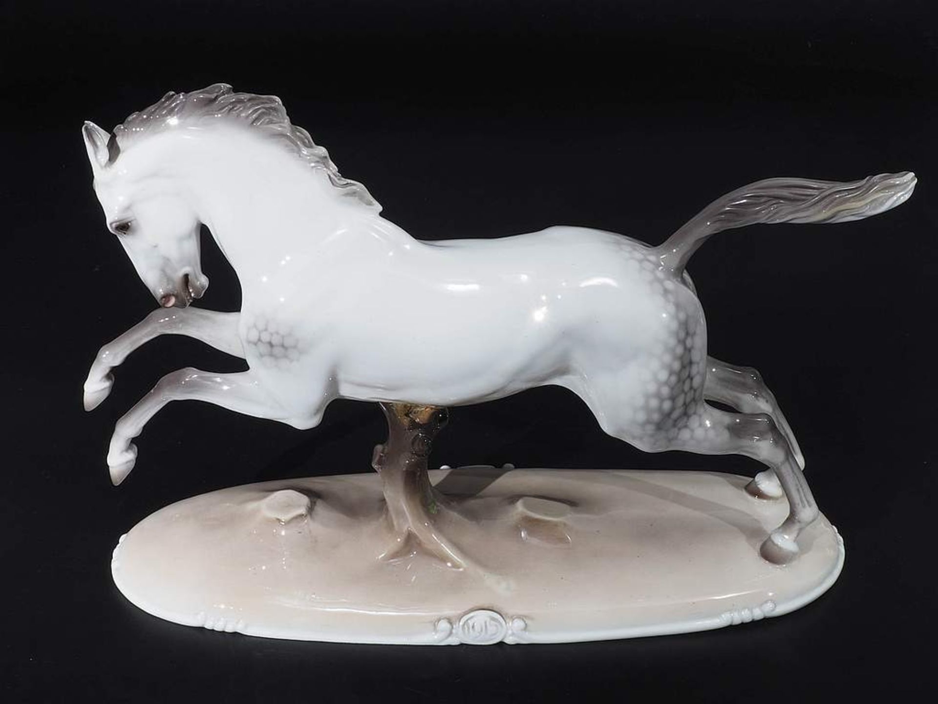 Jugendstil-Tierfigur "Galoppierendes Pferd ohne Reiter" (Springendes Pferd). NYMPHENBURG, Entwurf - Bild 2 aus 8