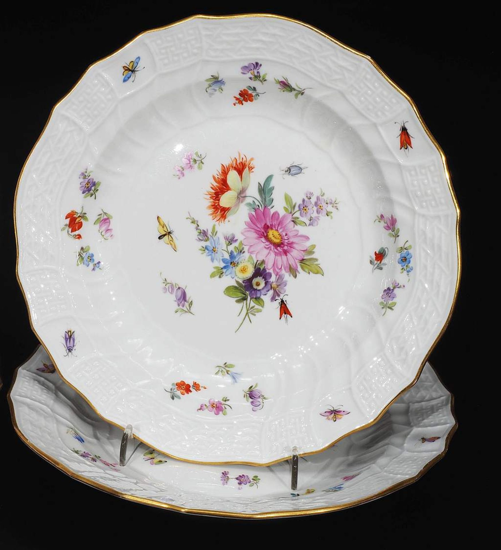 Abendbrotteller, 6er Satz. MEISSEN um 1860, 1. Wahl. Reliefzierat "Neubrandenstein". Farbige - Bild 4 aus 6