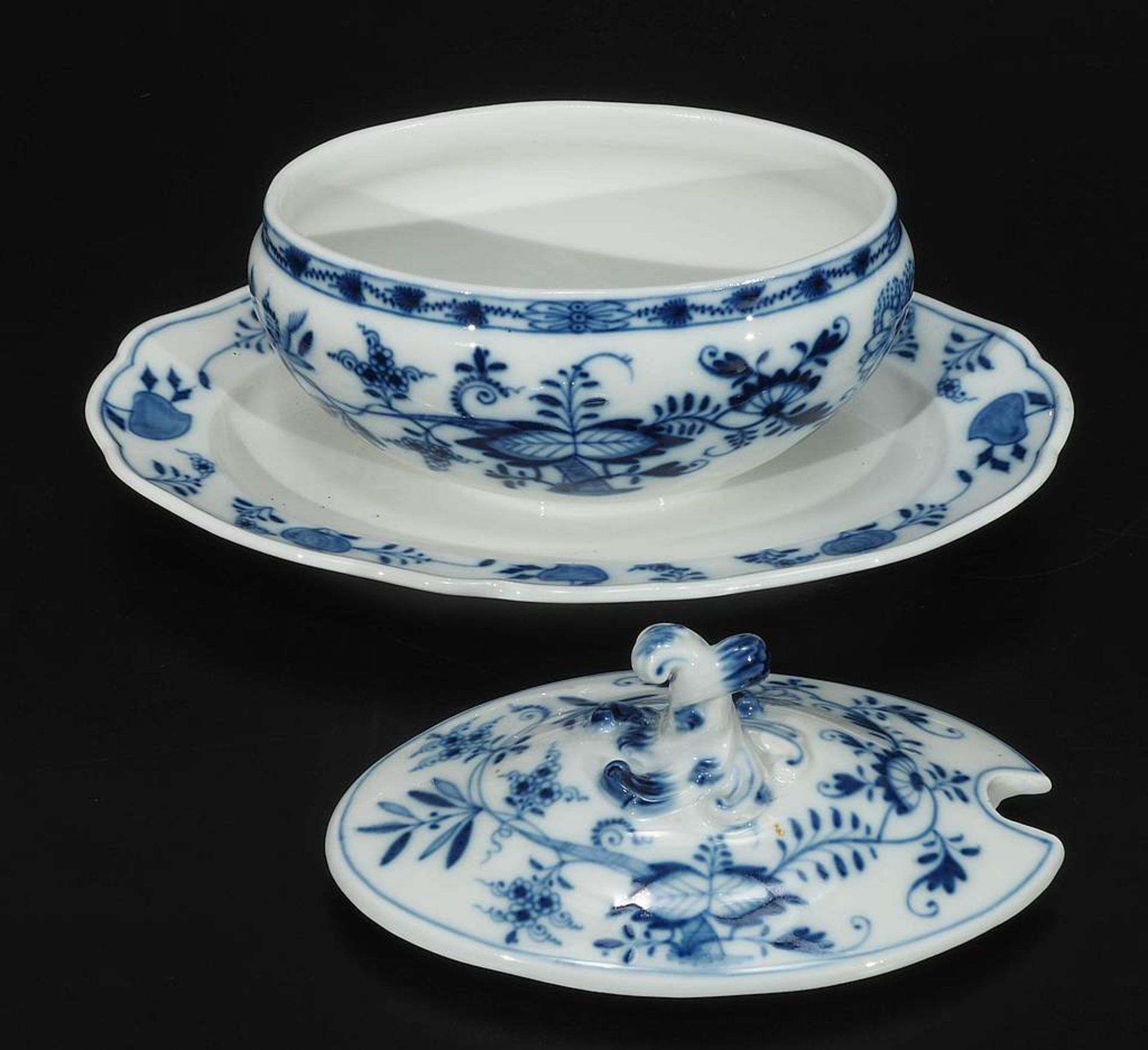 Kleine Blau-Dekor Terrine. MEISSEN 1860 - 1923, 1. Wahl. Kobaltblaue Unterglasurmalerei '" - Bild 3 aus 4