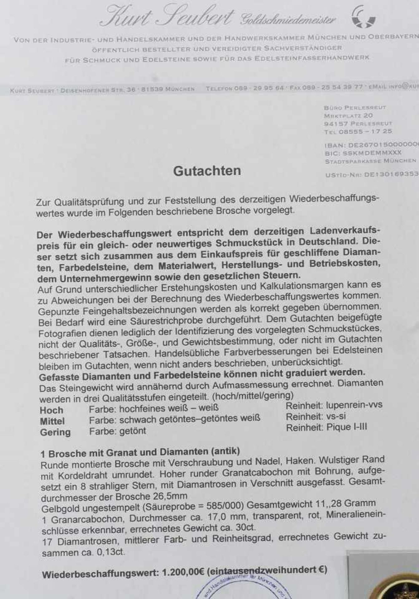 Antike Brosche, 585er Gelbgold geprüft, besetzt mit 17 Diamantrosen von zusammen 0,13 ct. H/si. - Bild 5 aus 5