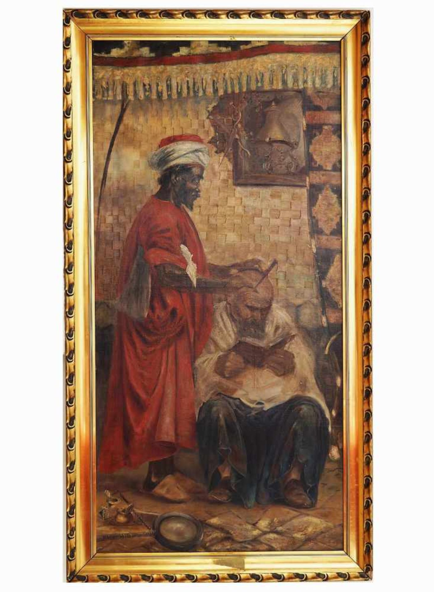 Araber beim Barbier. 19. Jahrhundert. Öl auf Leinwand, partiell alt restauriert. Unten rechts - Bild 3 aus 5