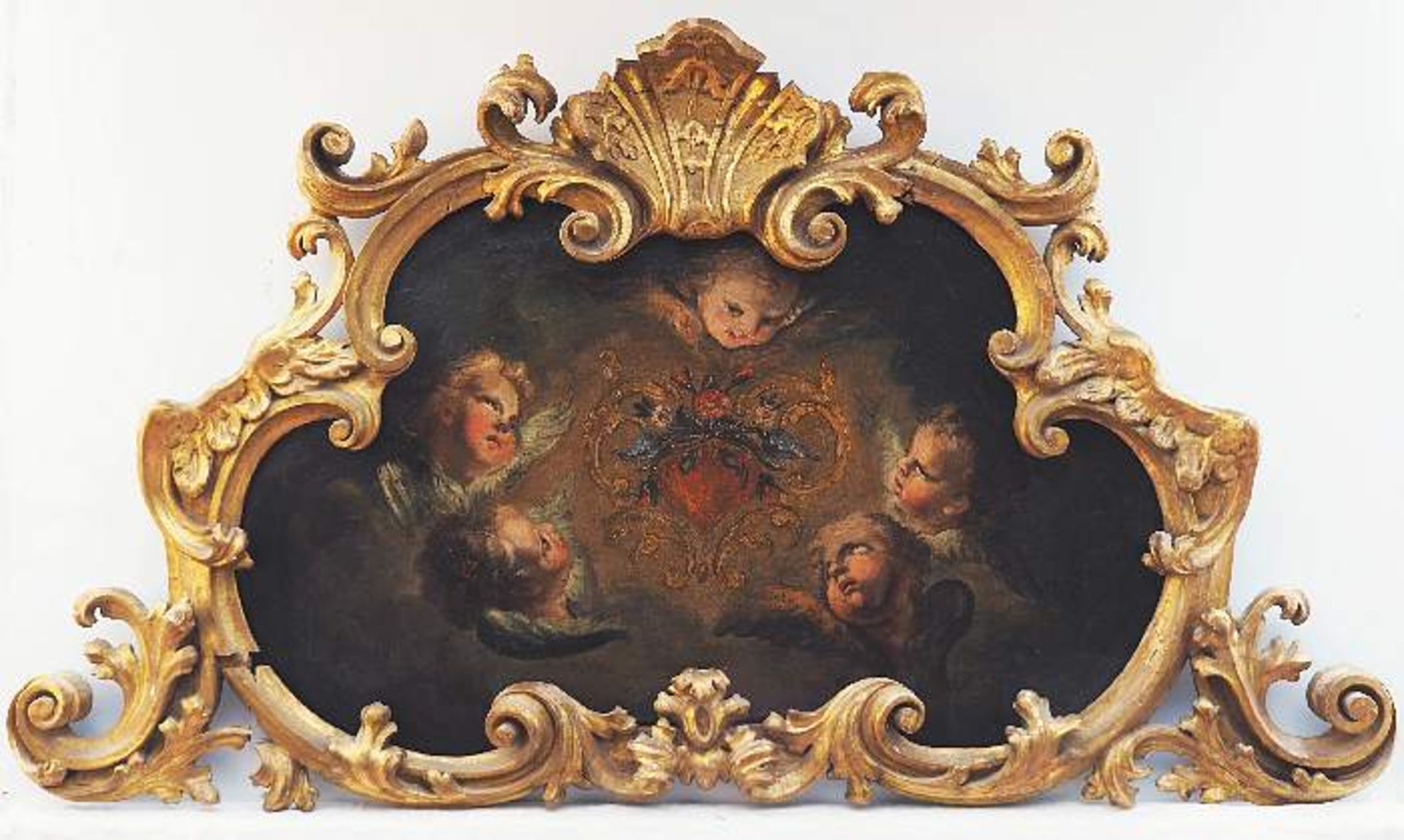 Unbekannter Künstler des Barock, 2. Hälfte 18. Jahrhundert. Öl auf Leinwand, mit fünf Engelköpf