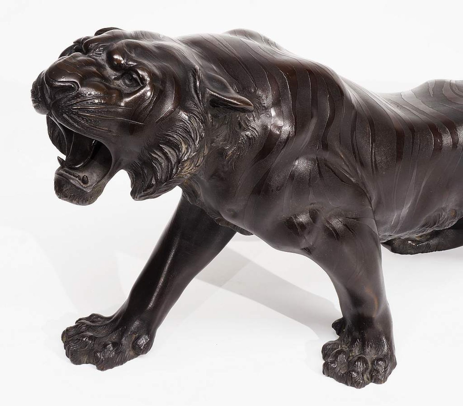 Schreitender Tiger, Bronze, Bronze, naturalistisch dargestellt in anschleichender Bewegung, - Bild 6 aus 7