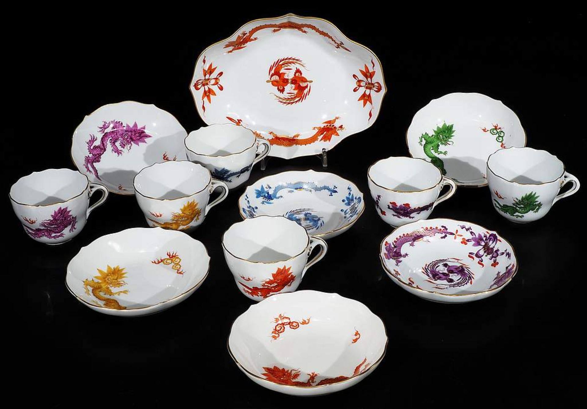 1) Indisch Moccatassen, Untertassen. MEISSEN nach 1934. Farbige Bemalung, gold staffiet, " - Bild 3 aus 5