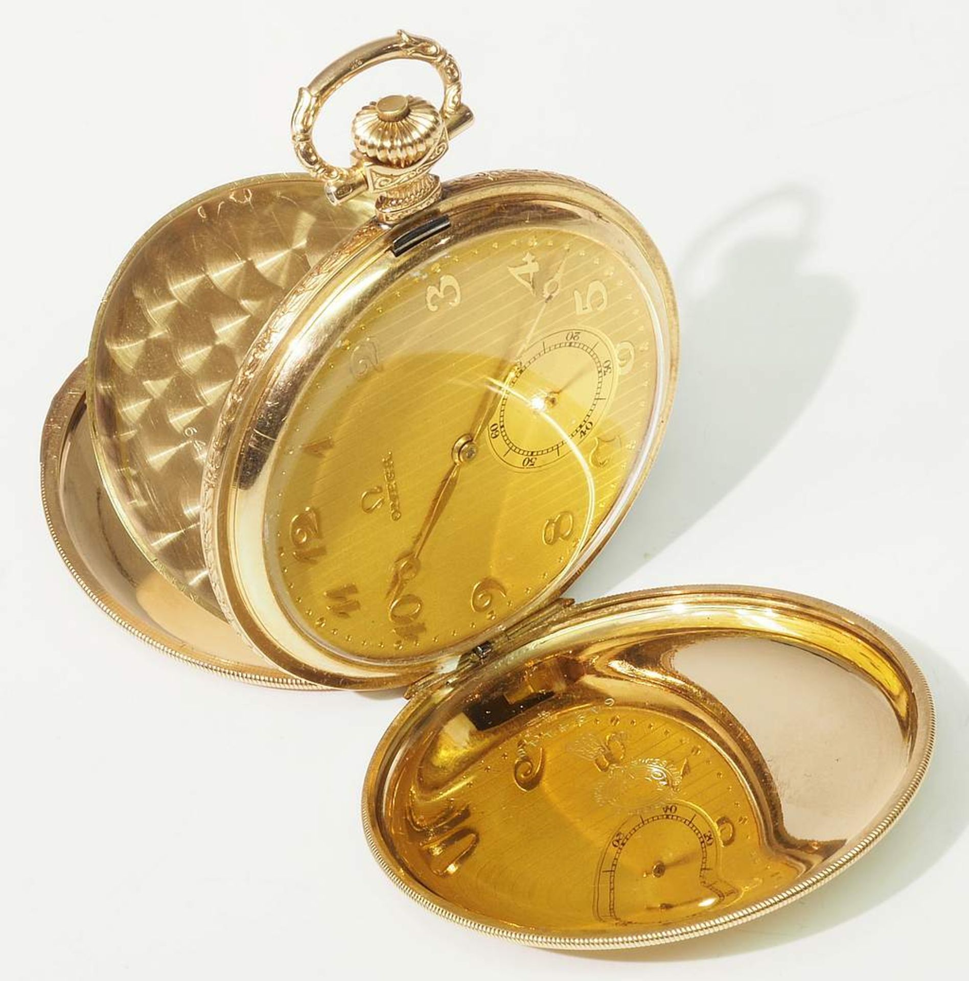 Savonette Taschenuhr "OMEGA", 585er Geld, alle Deckel Gold. Ca. 30iger Jahre, goldfarbenes - Bild 9 aus 9