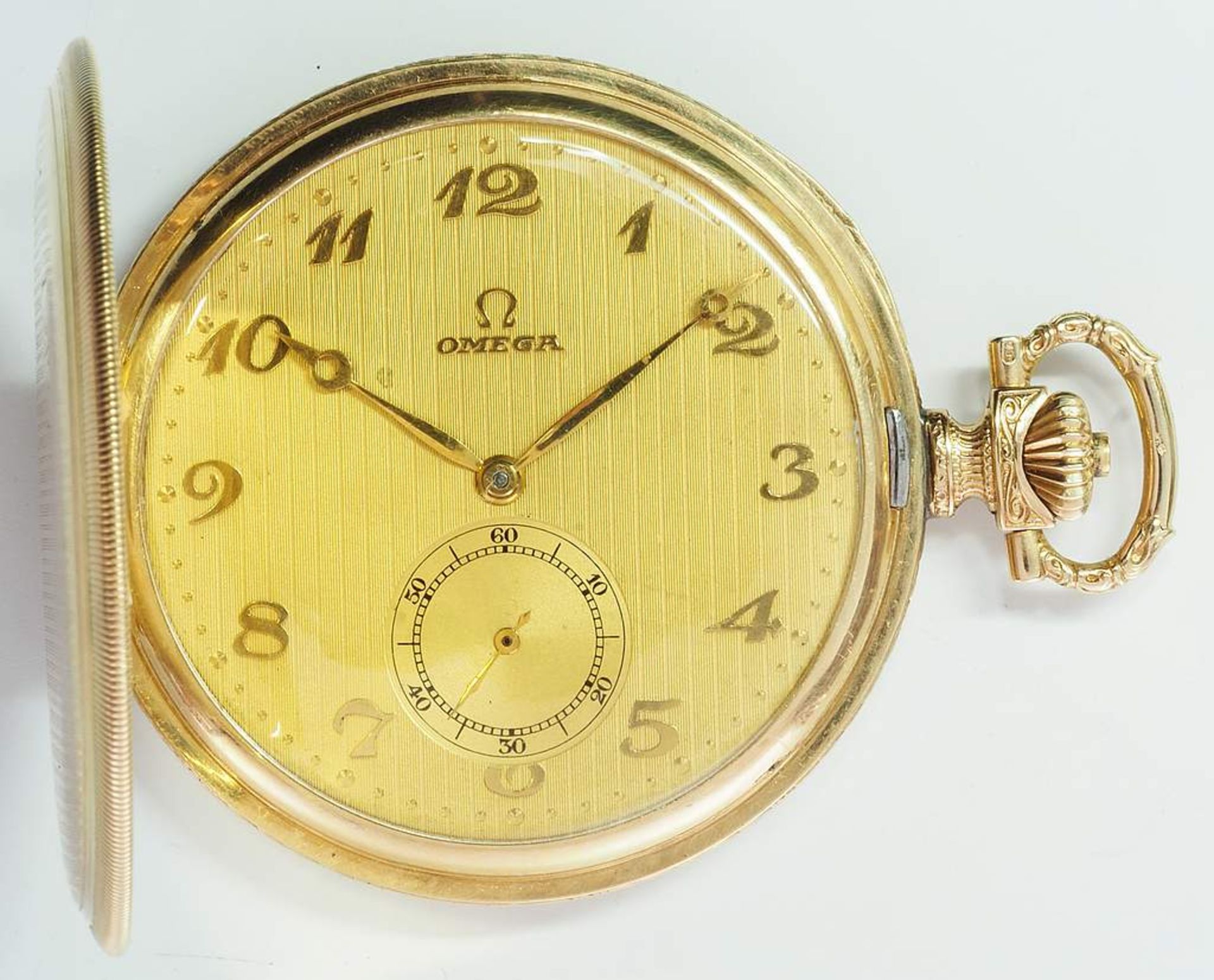 Savonette Taschenuhr "OMEGA", 585er Geld, alle Deckel Gold. Ca. 30iger Jahre, goldfarbenes - Bild 2 aus 9