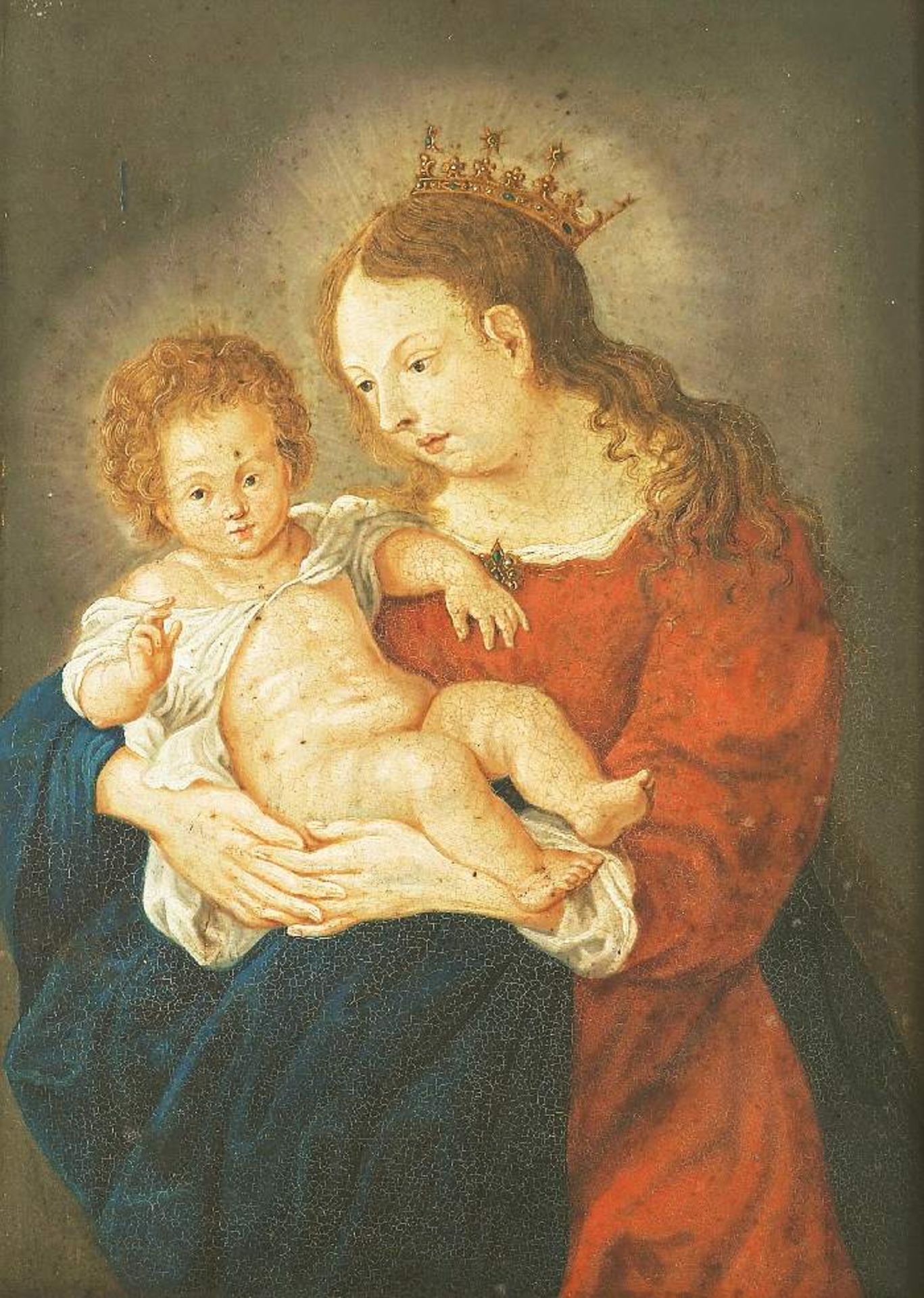 Madonna mit Kind. Umkreis Altötting, 18. Jahrhundert. Öl auf Metall/Holz, Höhe 35 cm, Breite 25 c