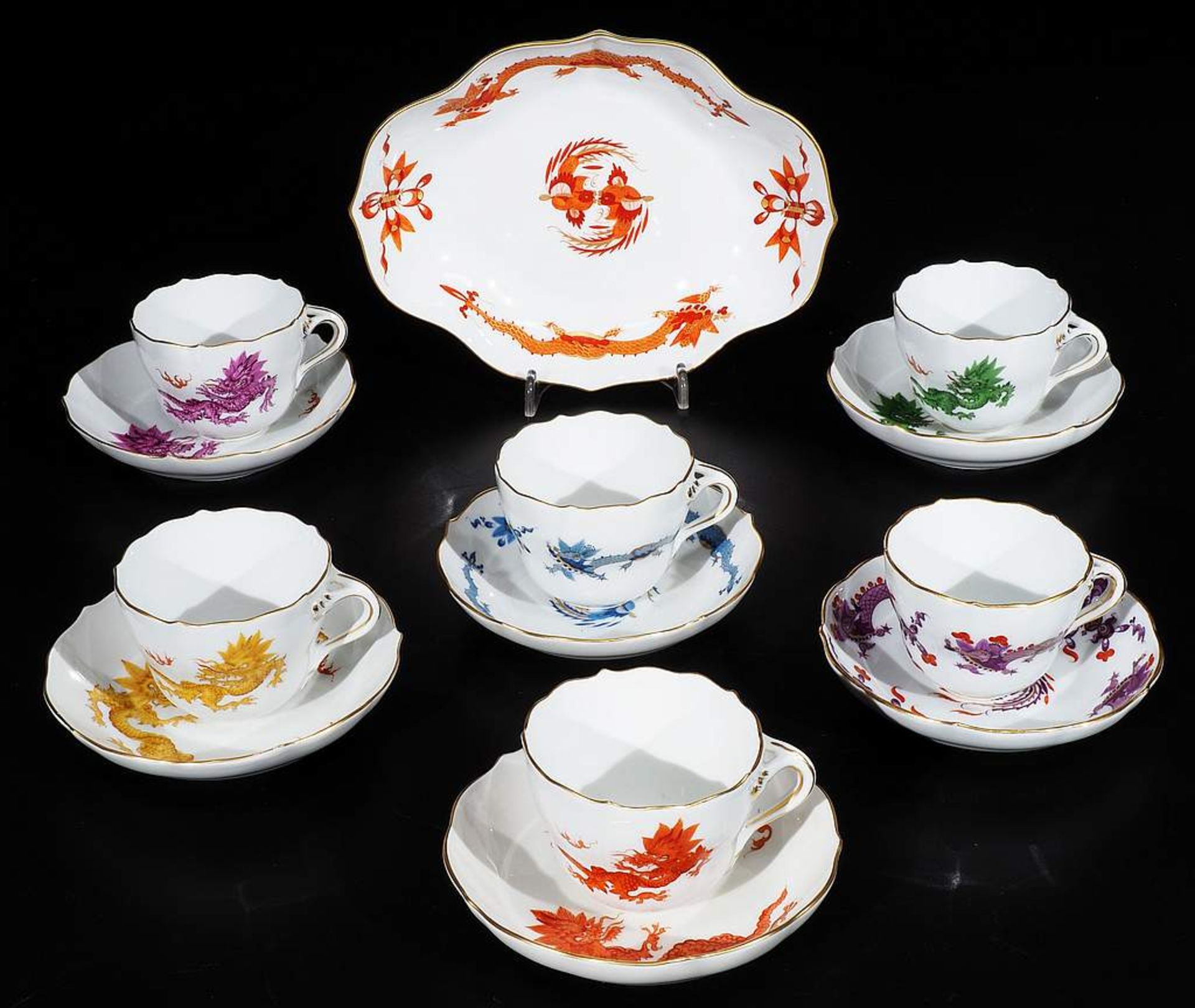 1) Indisch Moccatassen, Untertassen. MEISSEN nach 1934. Farbige Bemalung, gold staffiet, " - Bild 2 aus 5