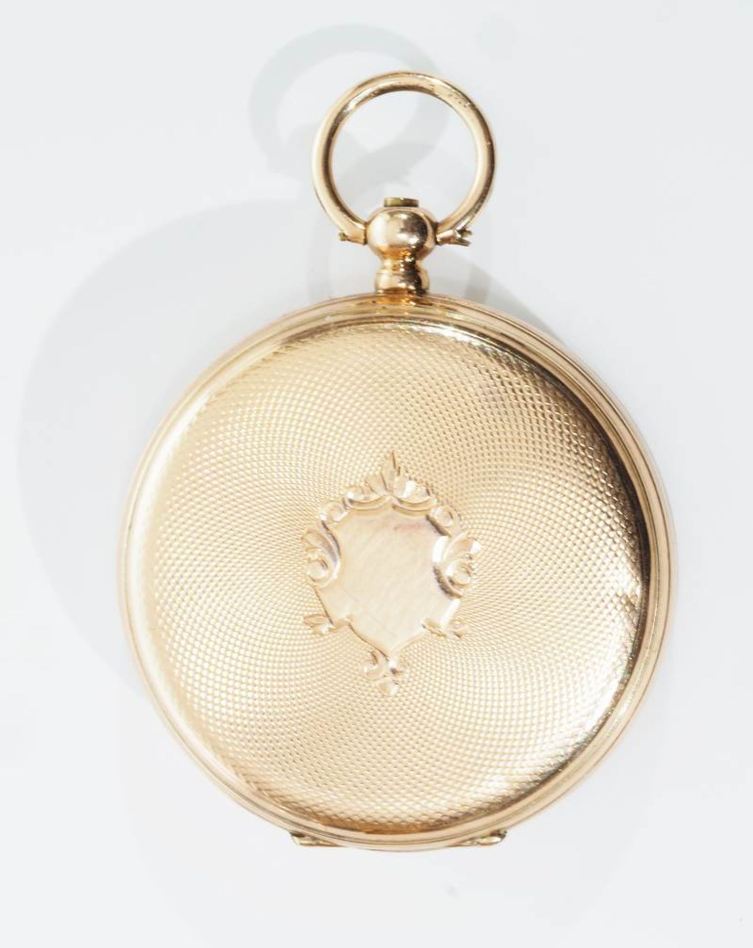 Schlüssel-Taschenuhr um 1860. 585er Gelbgold, Staubdeckel unedel, Zylinderwerk, Zifferblatt mit - Bild 5 aus 6