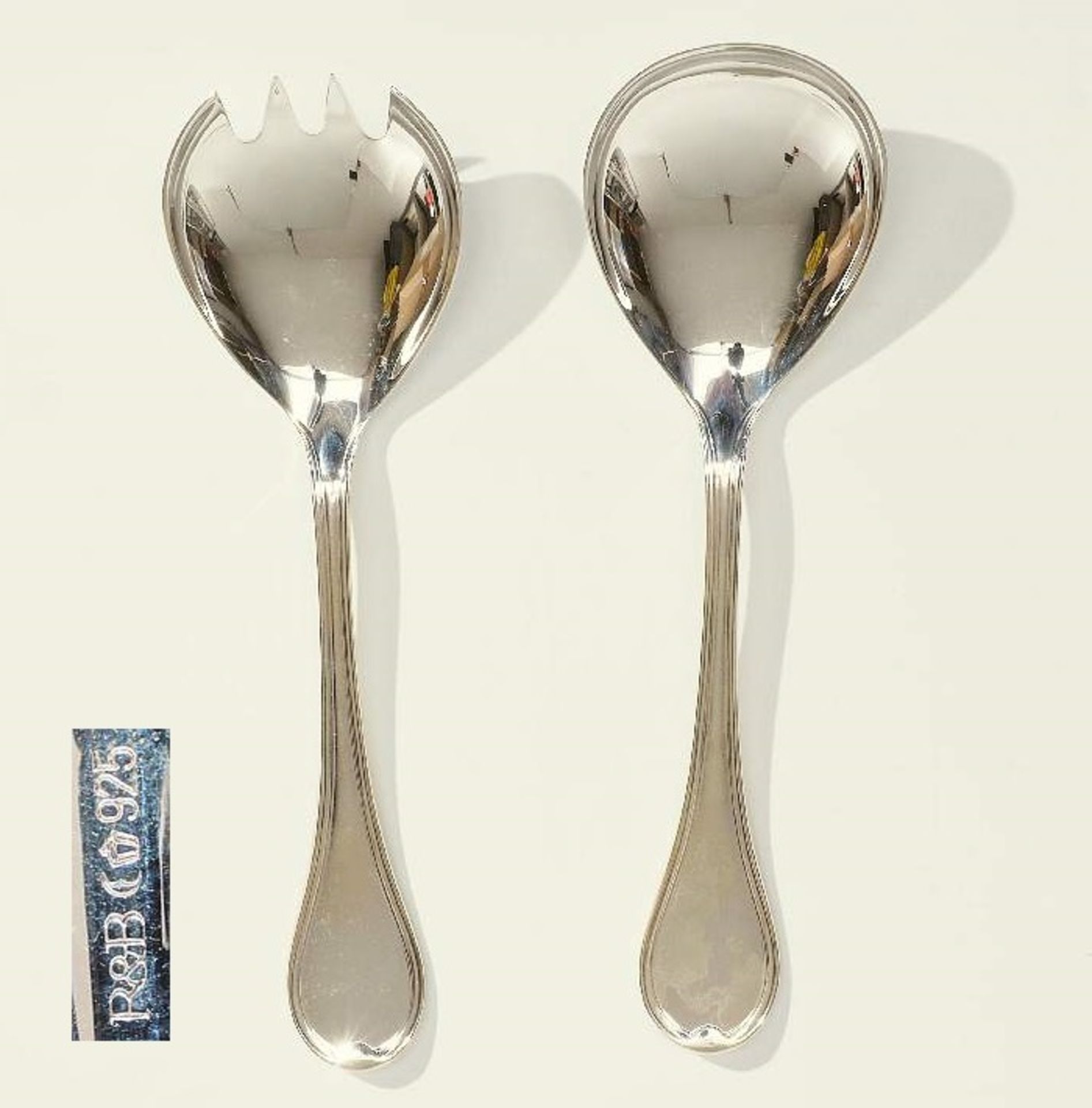 Salatbesteck, 2-teilig. ROBBE & BERKING, 925er Sterlingsilber. Länge ca. 20 cm, Gewicht ca. 190