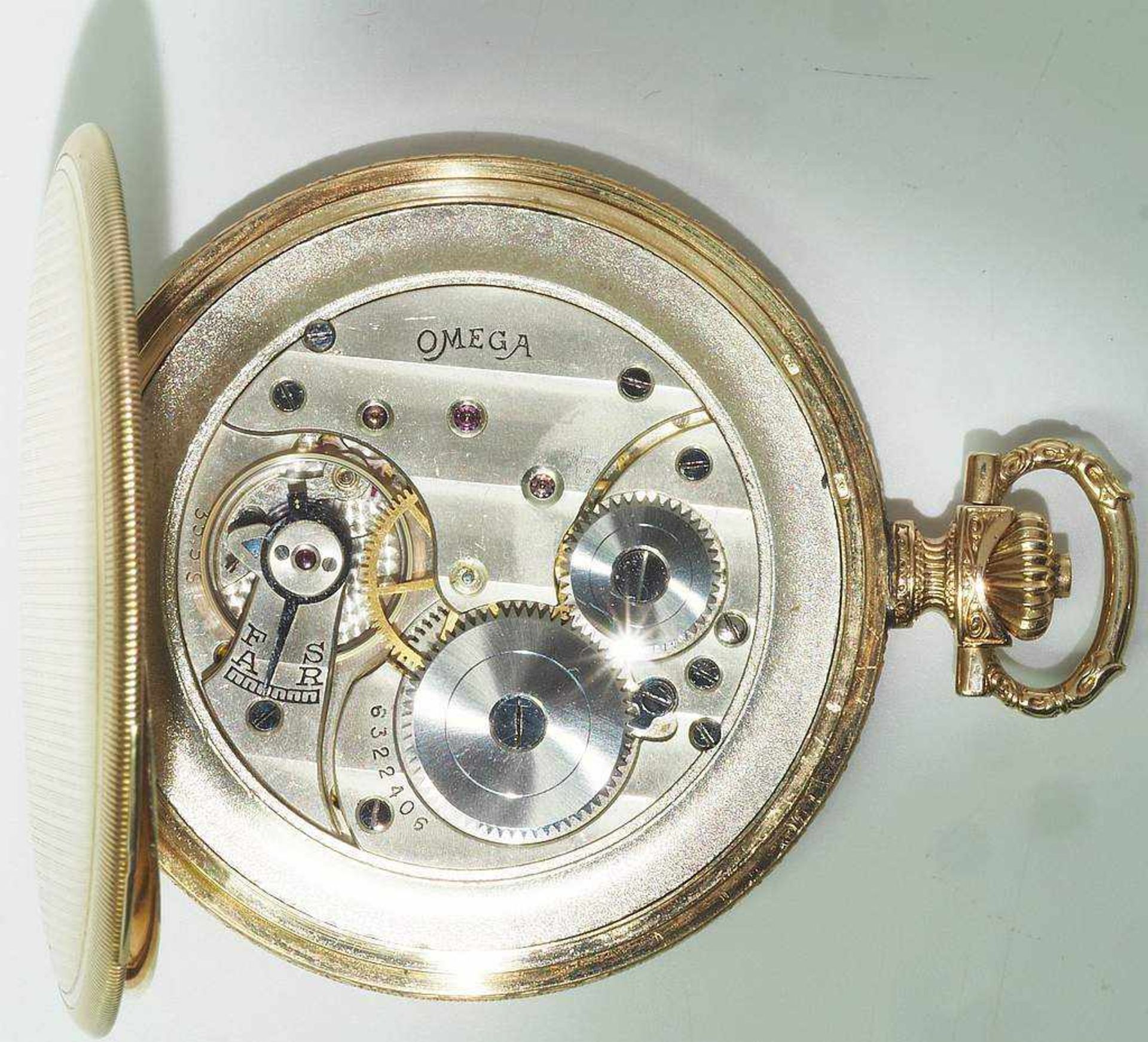 Savonette Taschenuhr "OMEGA", 585er Geld, alle Deckel Gold. Ca. 30iger Jahre, goldfarbenes - Bild 5 aus 9