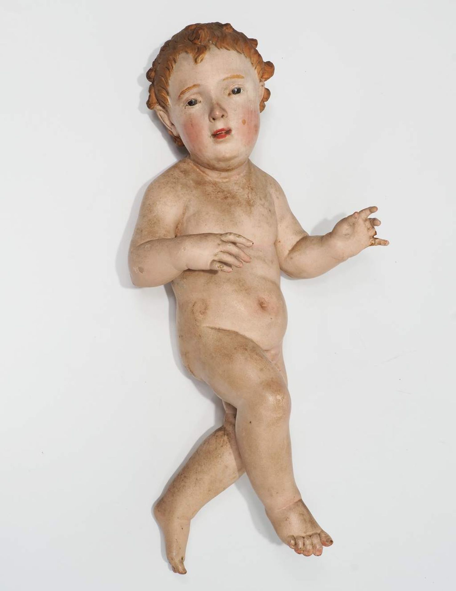 Krippenfigur Christusknabe/ Christuskind. Neapel um 1820/40. Holz, vollplastisch geschnitzt, - Bild 2 aus 4