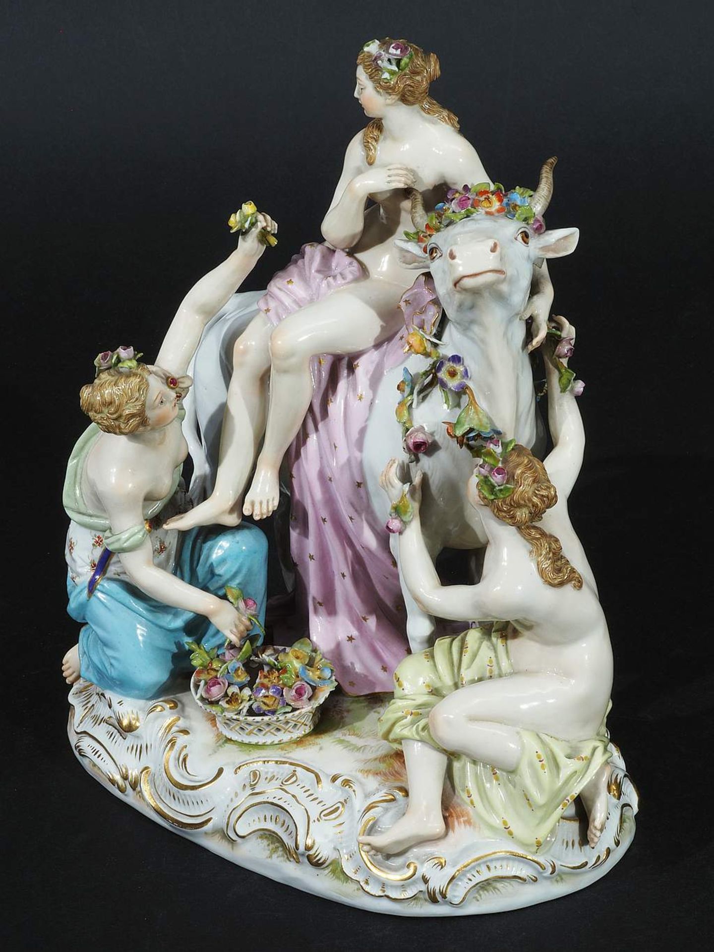 Große Figurengruppe der Europa auf dem Stier. MEISSEN um 1860, 1. Wahl. Modell von Johann Friedric - Bild 4 aus 8