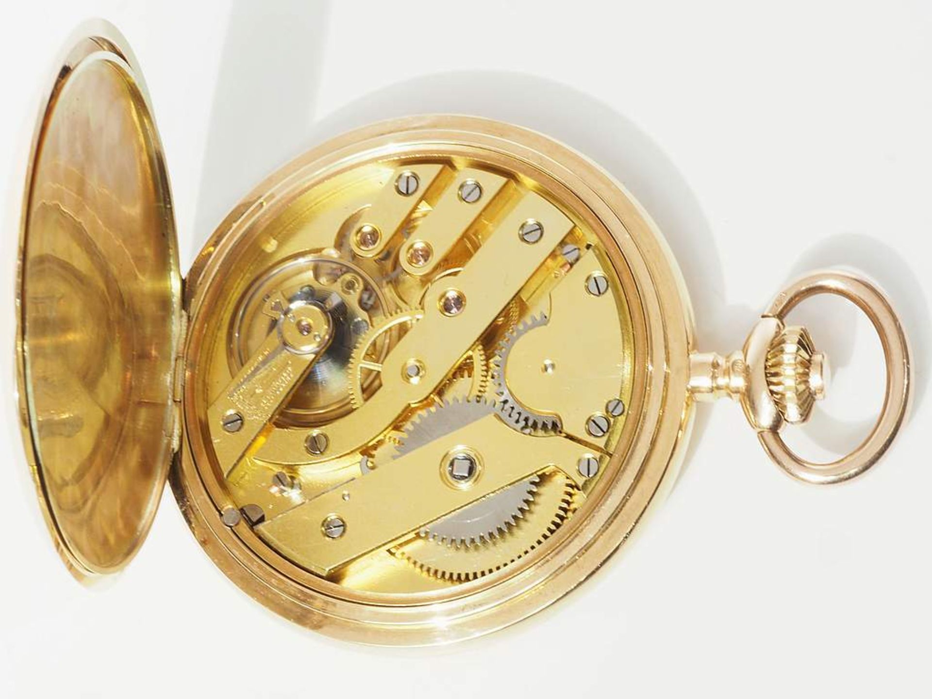 Taschenuhr UNION Horlogere, 585er Gold. Alle Deckel (auch Staubdeckel) aus Gold. Weißes - Image 6 of 8