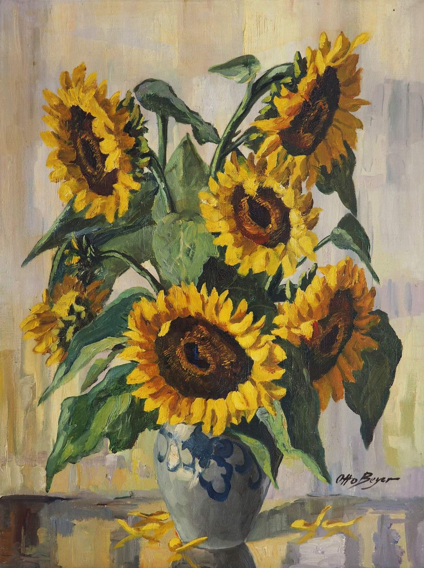 BEYER, Otto . 1885 Kattowitz - 1962 Berlin. Blumenstilleben mit Sonnenblumen. Öl auf Leinwand, - Bild 2 aus 5