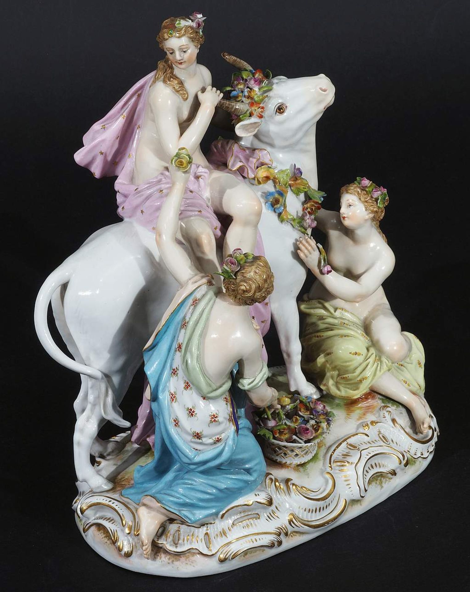 Große Figurengruppe der Europa auf dem Stier. MEISSEN um 1860, 1. Wahl. Modell von Johann Friedric - Bild 3 aus 8