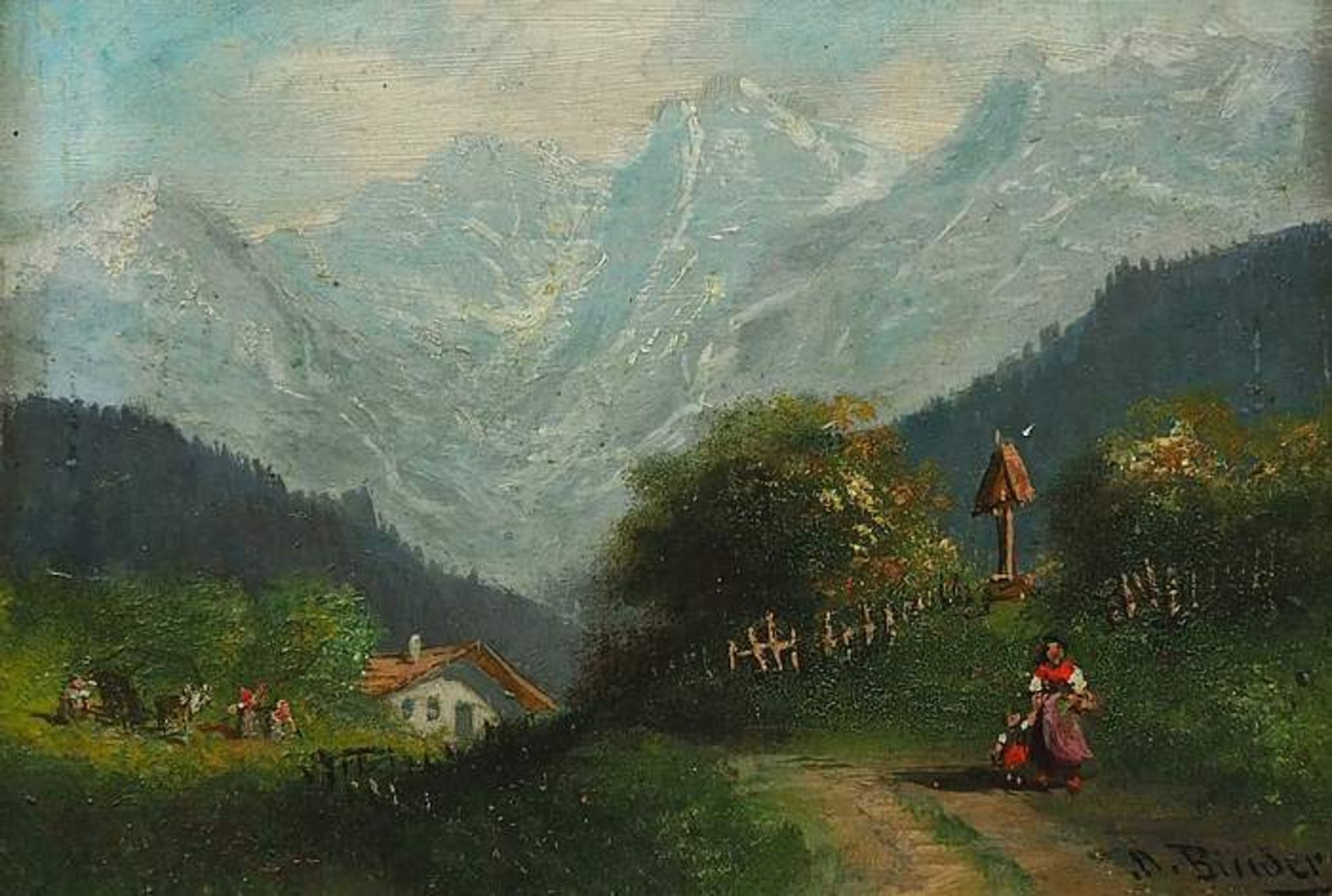 BINDER, A., Maler des 20. Jahrhundert. Idyllische Sommerlandschaft, im Hintergrund das zum Teil