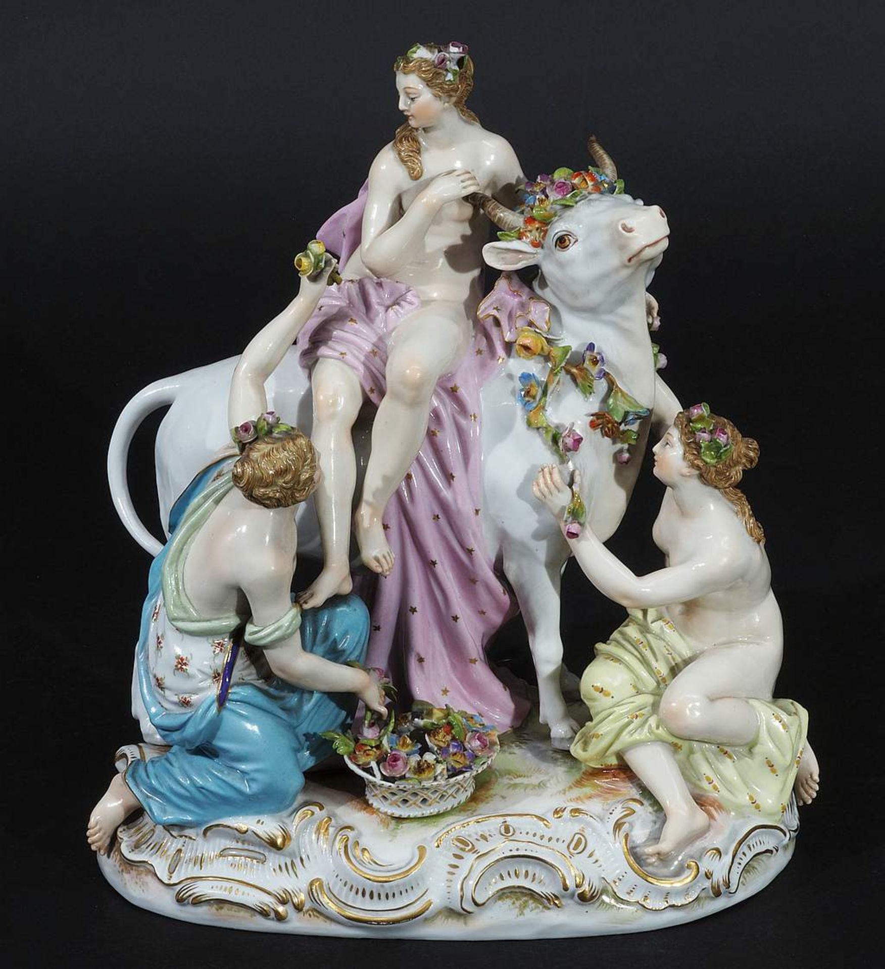 Große Figurengruppe der Europa auf dem Stier. MEISSEN um 1860, 1. Wahl. Modell von Johann Friedric - Bild 2 aus 8