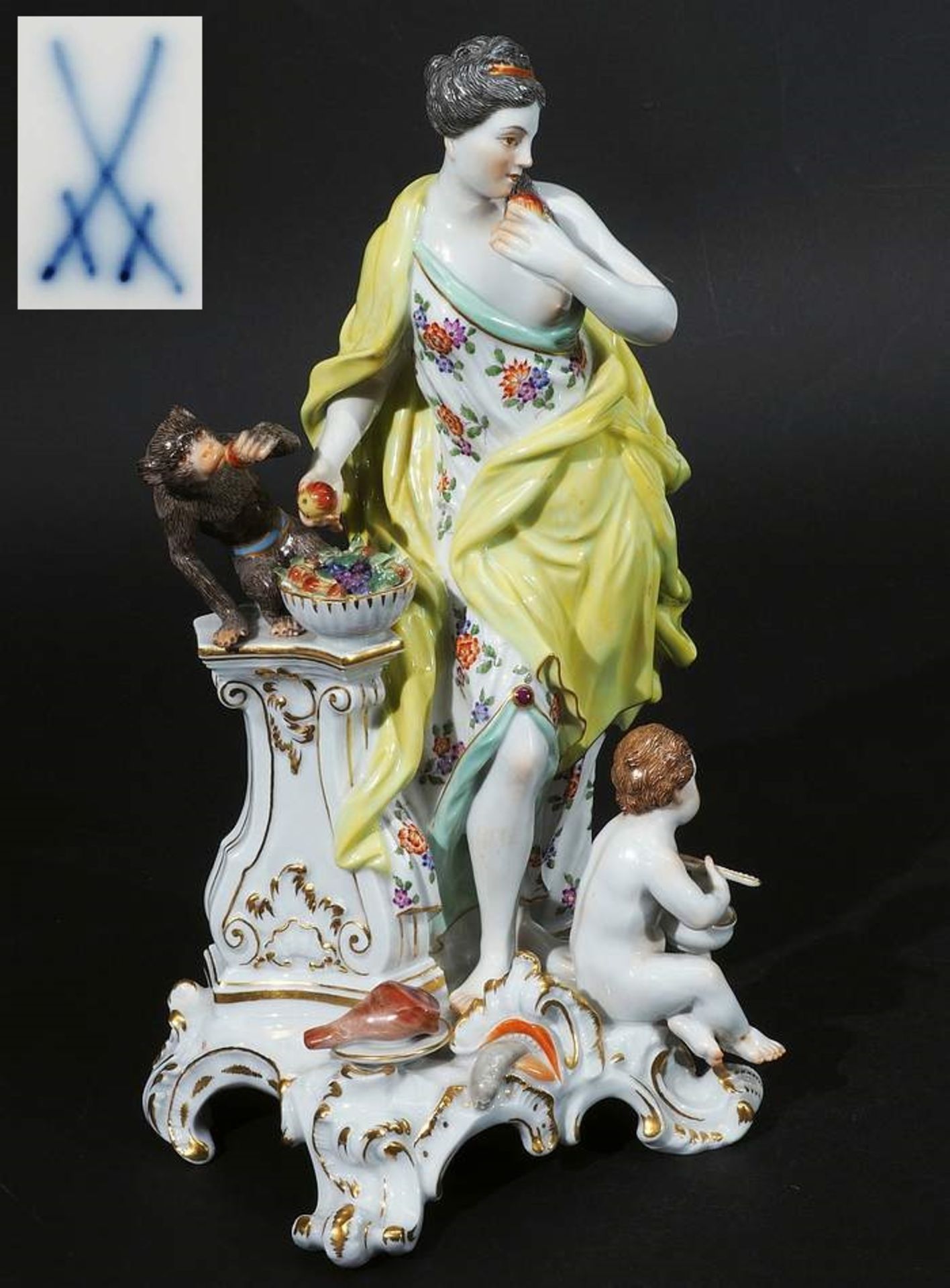 Große Figurengruppe "Der Geschmack". Entwurf J.F. Eberlein, 1745. MEISSEN Jahreszeichen 1963, 1.<b