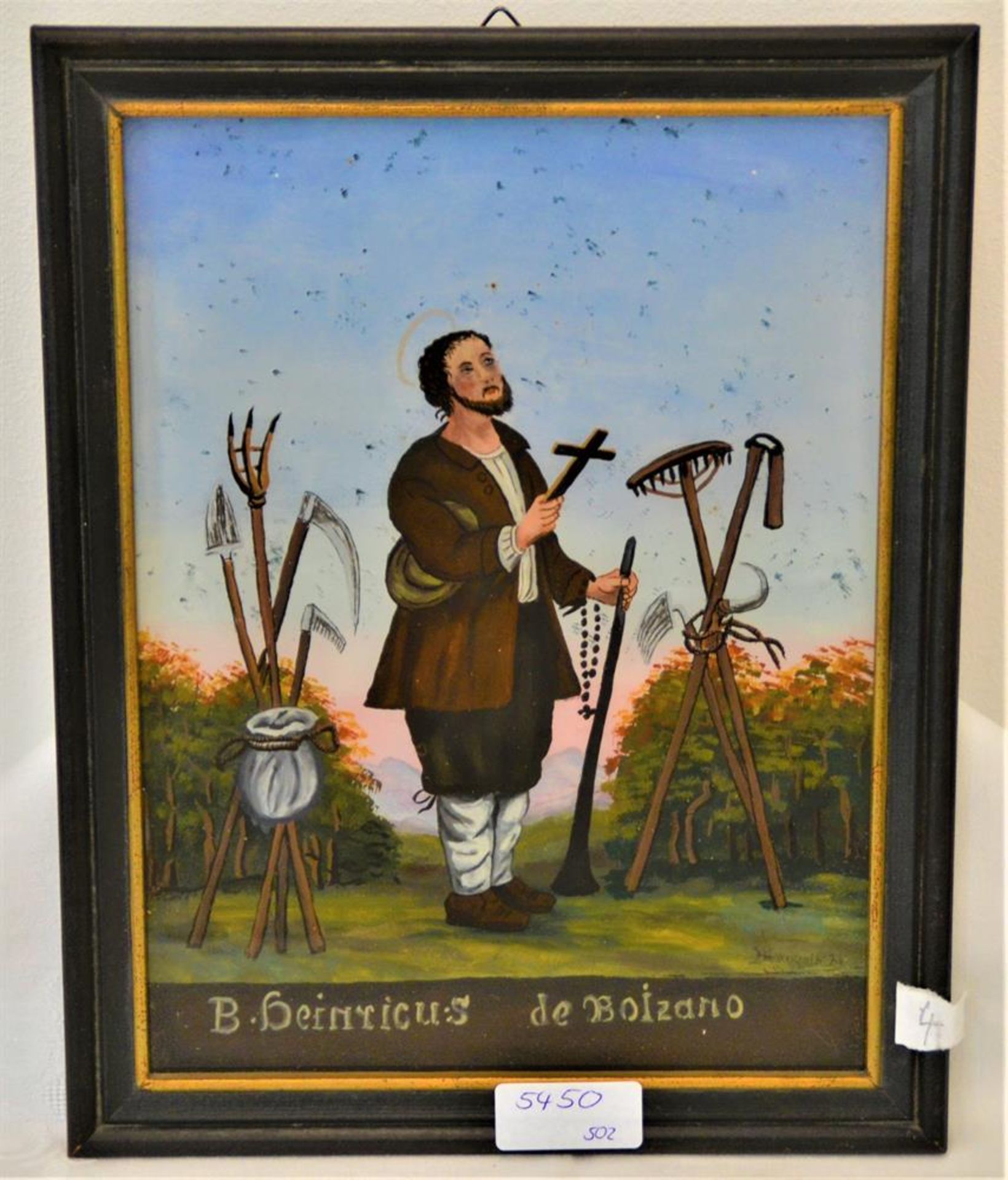 Gemälde Hinterglas B. Heinricus de Bolzano 27 x 21,5cm<