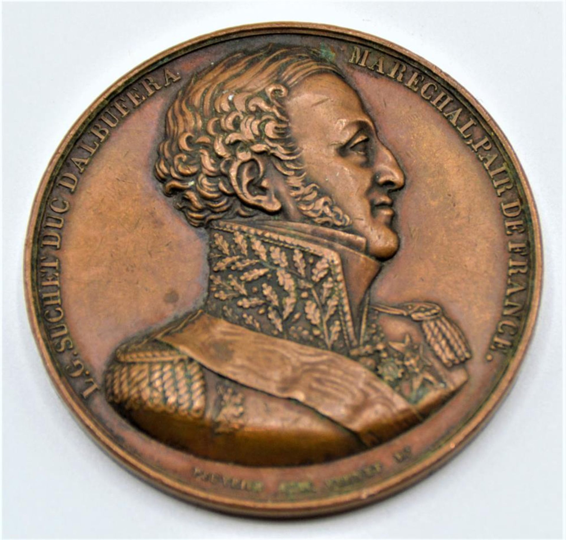 Bronze Medaille 1826 Paris, Vorderseite Louis Gabriel Suchet Herzog von Albufera, leichte