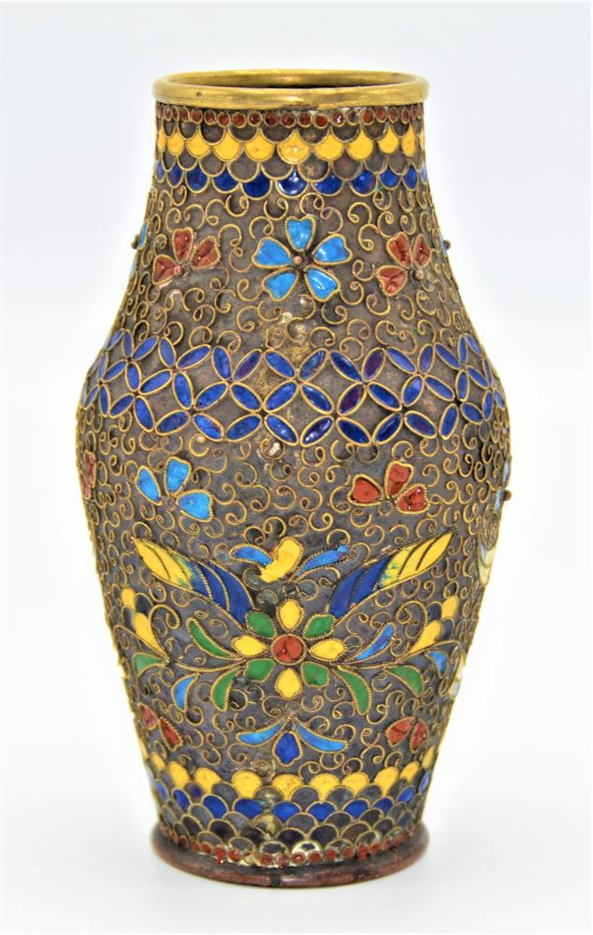 Cloisonne Vase Russland, Grundmaterial wohl Kupfer, ca. 10,5cm