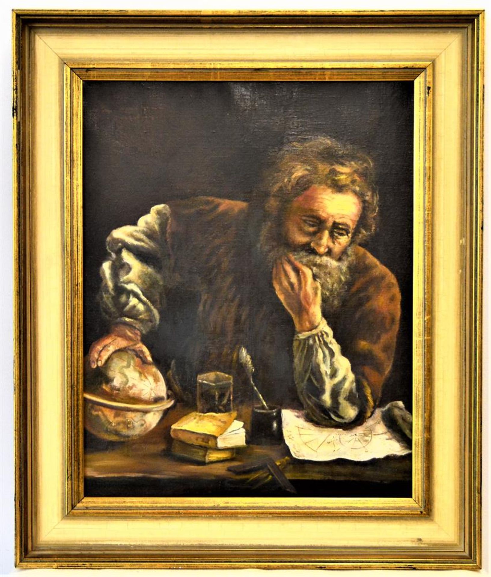 Gemälde "Archimedes" im Stile von Domenico Fetti, unleserlich signiert, 64 x 54cm<