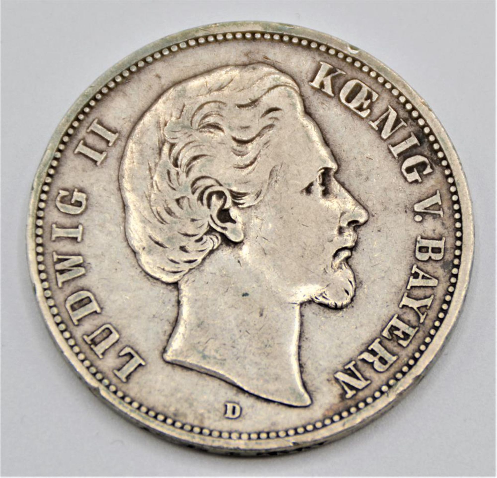 5 Mark Ludwig II, 1875 D Bayern, sehr schön kl. Randfehler, 27,4g, Ø 38mm<b