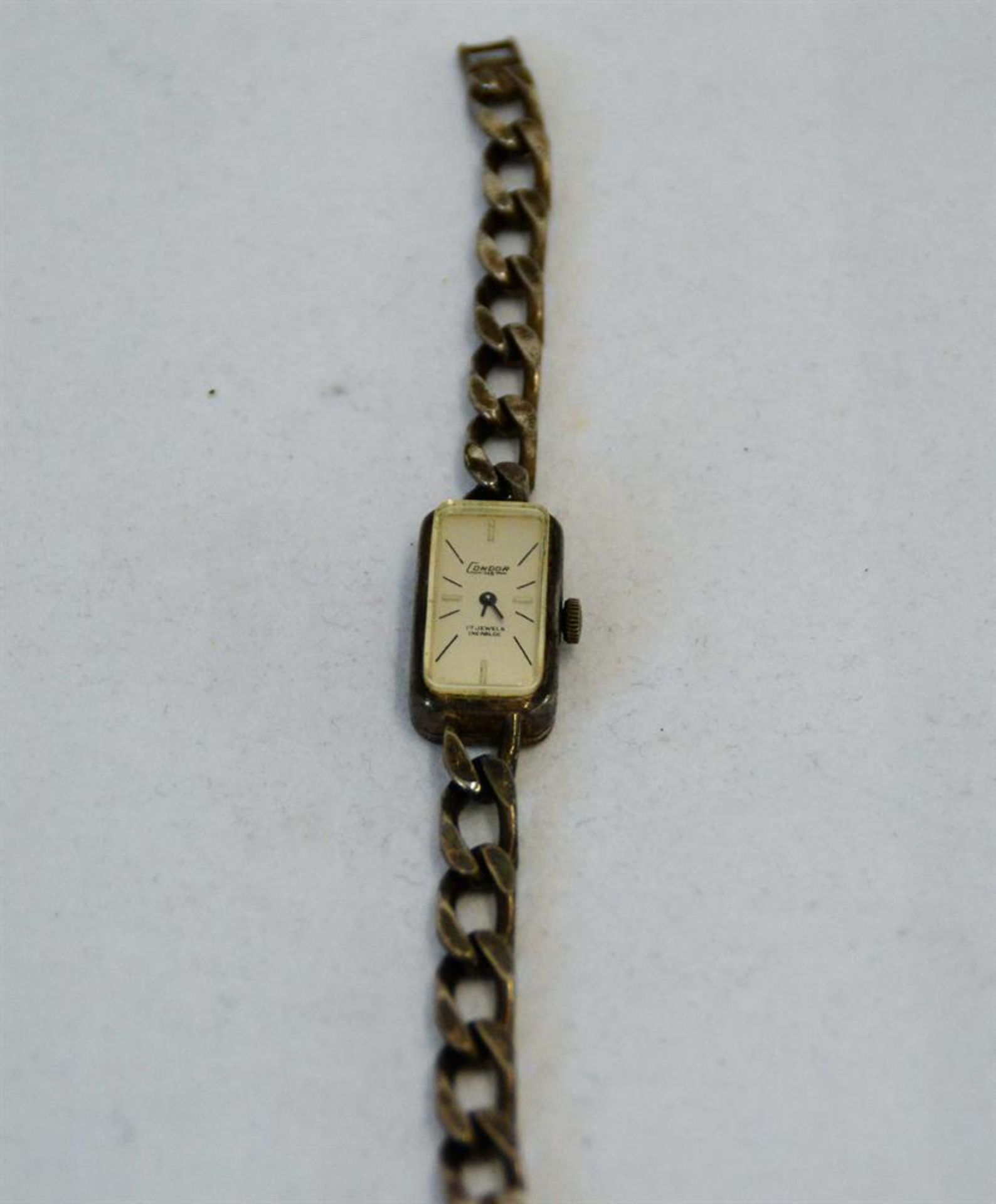 Condor Silber Armbanduhr mit Panzerkette 835 ; Handaufzug , die Uhr läuft an, 19cm<
