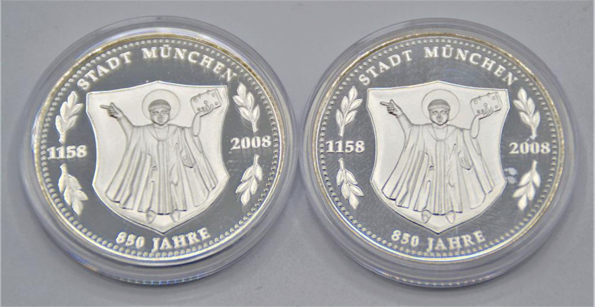 Konvolut 2 Medaillen Silber 500 " 850 Jahre Stadt München 2008 ", Spiegelglanz, Ø 32,5mm, mit
