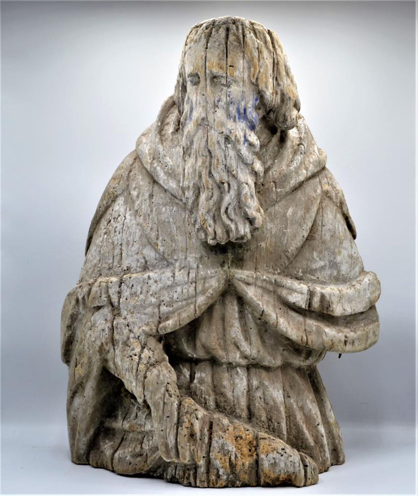 Schnitzfigur 19 Jhdt. Prophet Heiliger,hinten ausgehöhlt, restaurationsbedürftig, 56cm