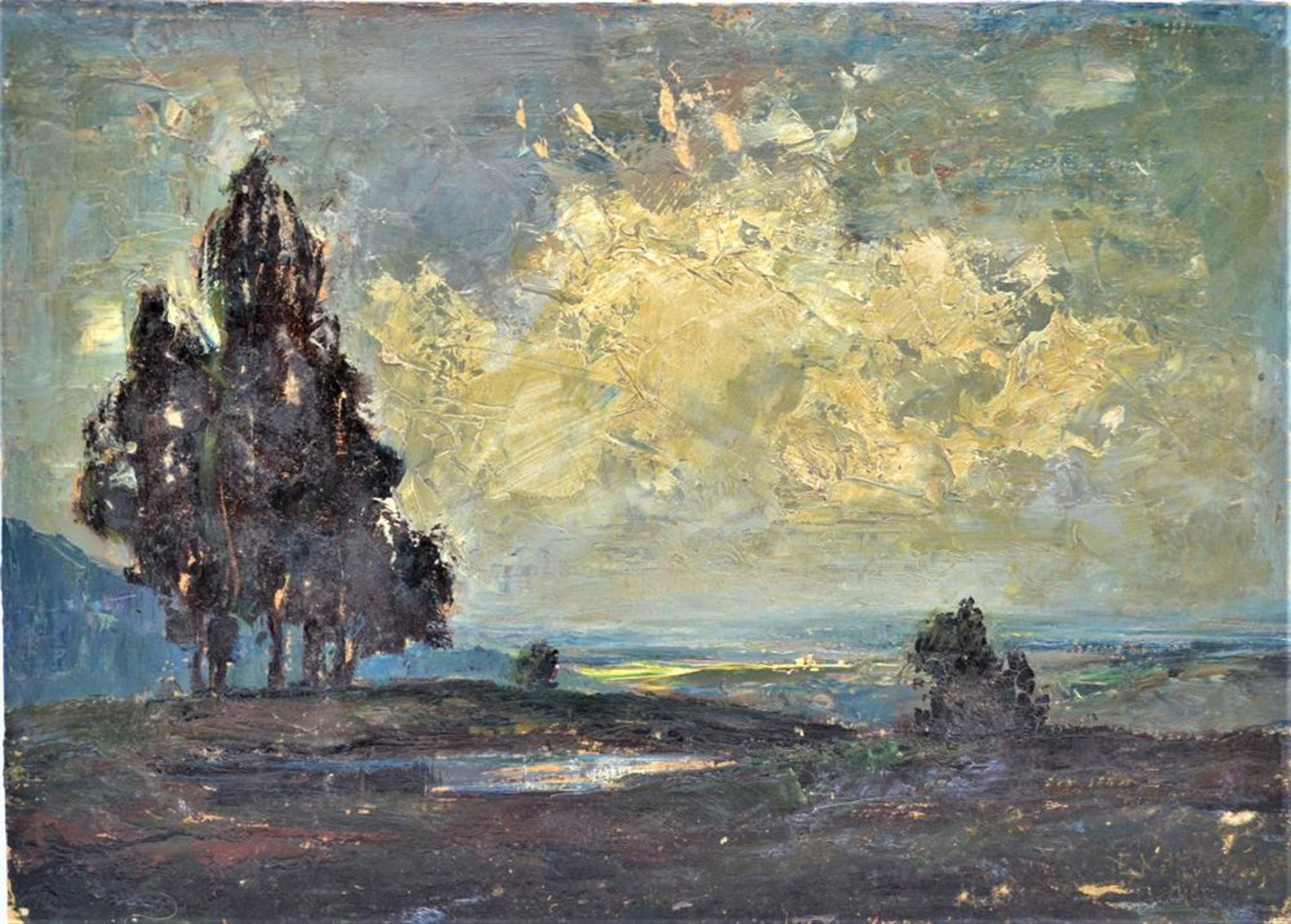 Gemälde " Gebirgslandschaft Dämmerung " von Erwin Kettemann ( 1897 München-1971 Tegernsee ),