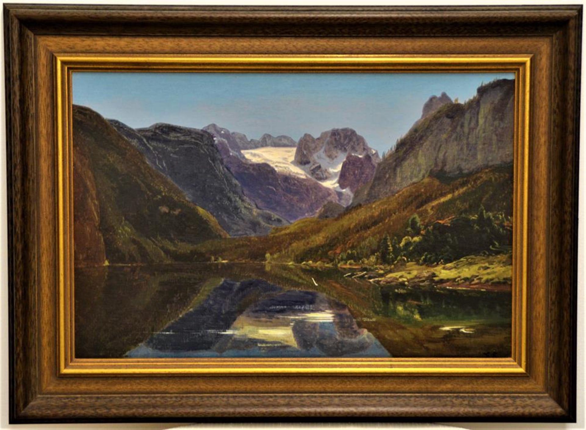 Gemälde Dietz Replik "Gosausee mit Dachstein am Morgen" Eduard Schleich, mit Zertifikat, 60 x 44cm