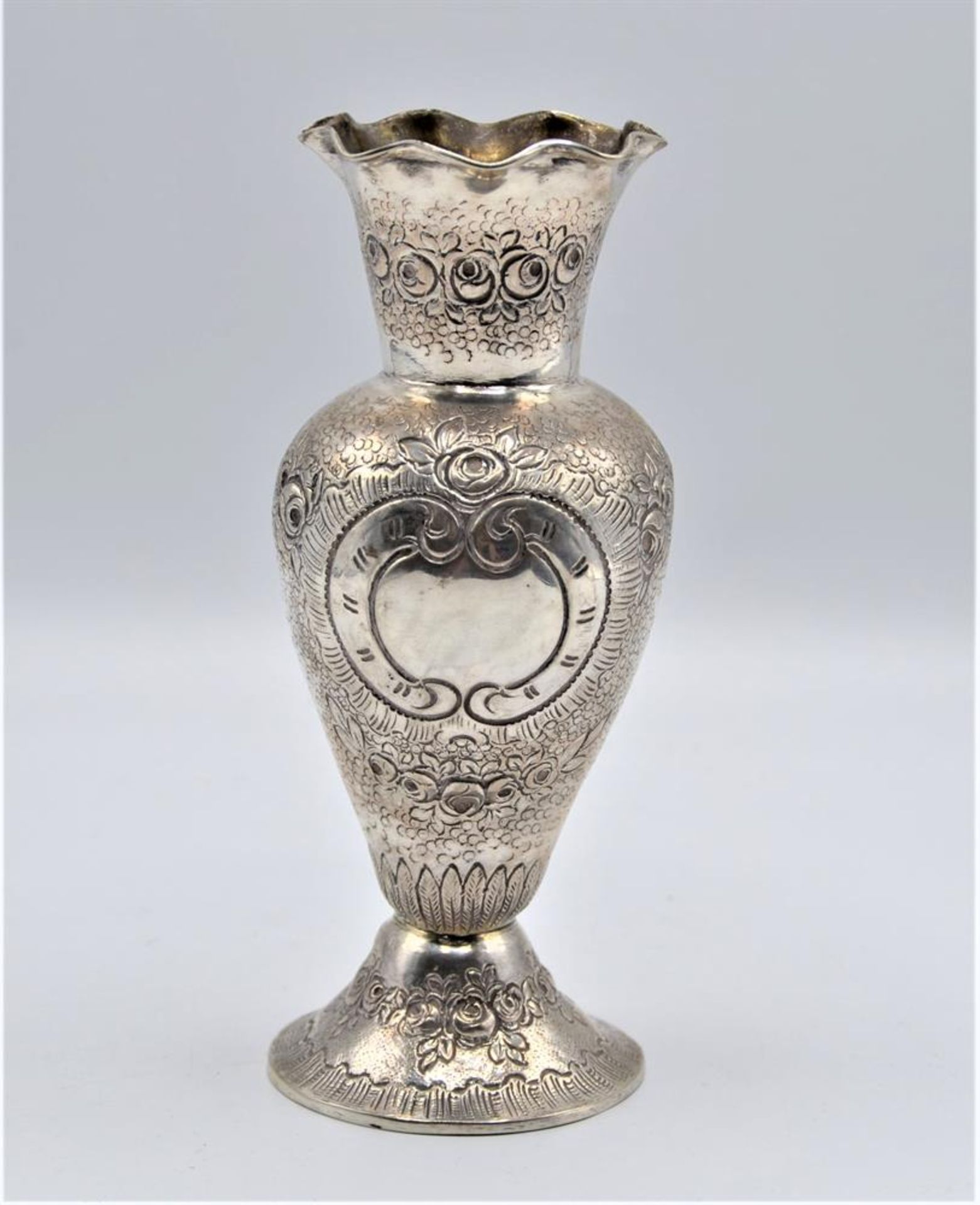 Silber Vase 800 Silber, Rosenmotive, 13cm 236g