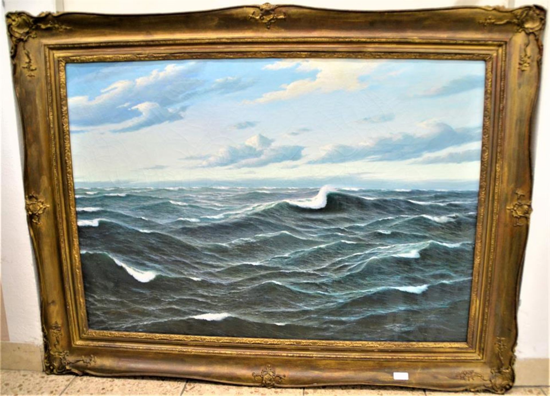 Gemälde Öl auf Leinwand F.B. Hezel Anfang 20.Jhdt. ,,offenes Meer", links unten signiert F.B.
