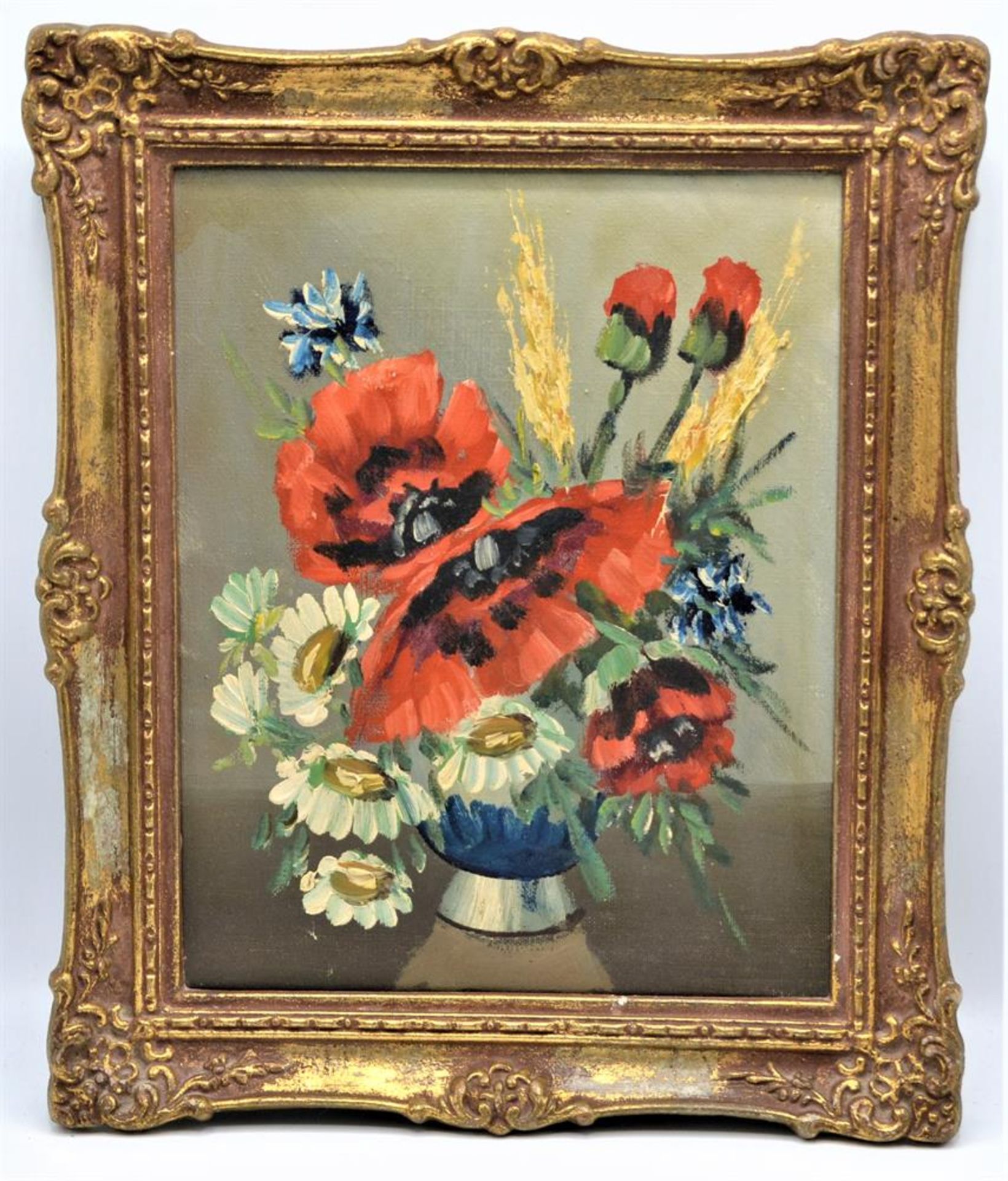 Gemälde Blumen Stilleben ohne Signatur, 38 x 32cm (mit Rahmen)