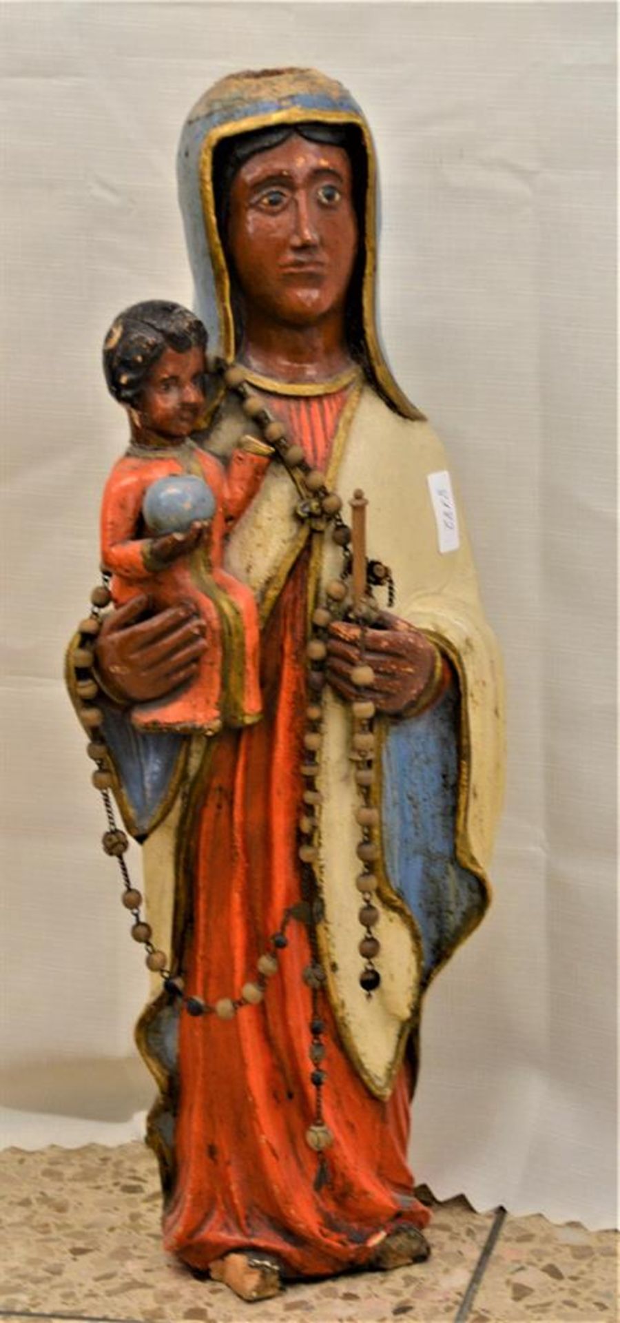 Schwarze Madonna Altötting Keramik 19. Jhdt. deutliche Beschädigungen u. alte Reparaturstellen 55cm