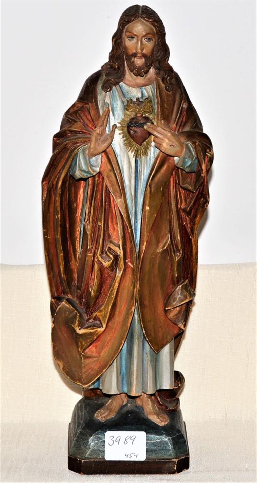 Schnitzfigur Herz Jesu, Finger rechte Hand abgebrochen, ca. 30cm