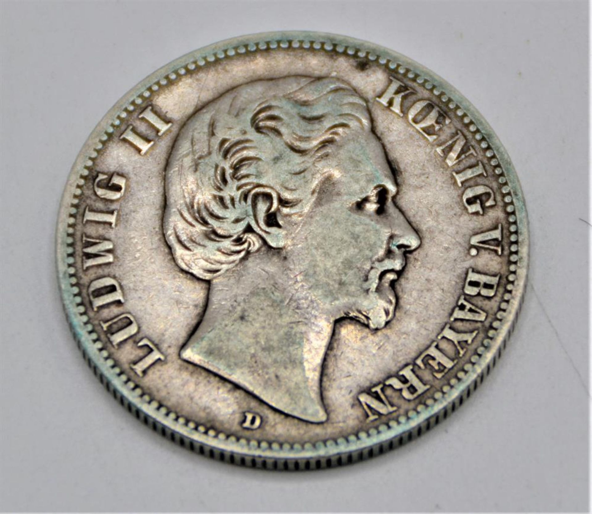 2 Mark 1876D Ludwig II Bayern Kaiserreich Silber