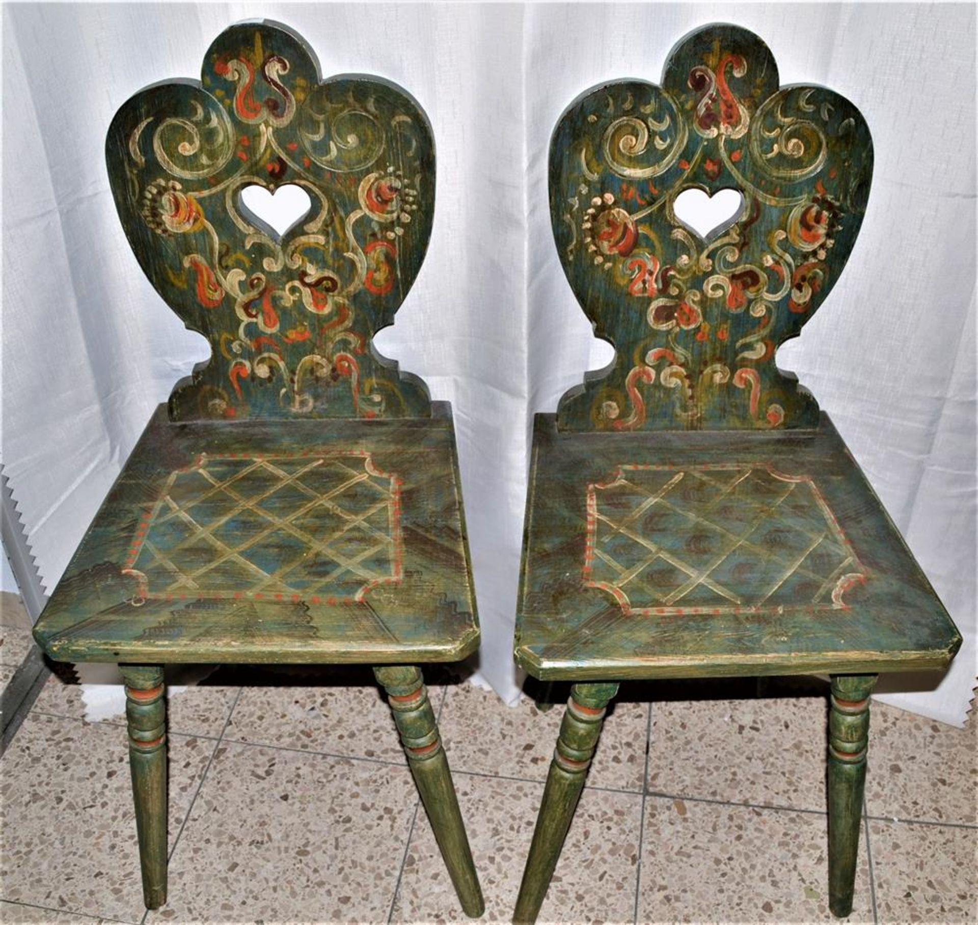 Paar 2 Stühle Bauernmöbel handbemalt Höhe ca. 95cm Sitzhöhe ca. 48cm