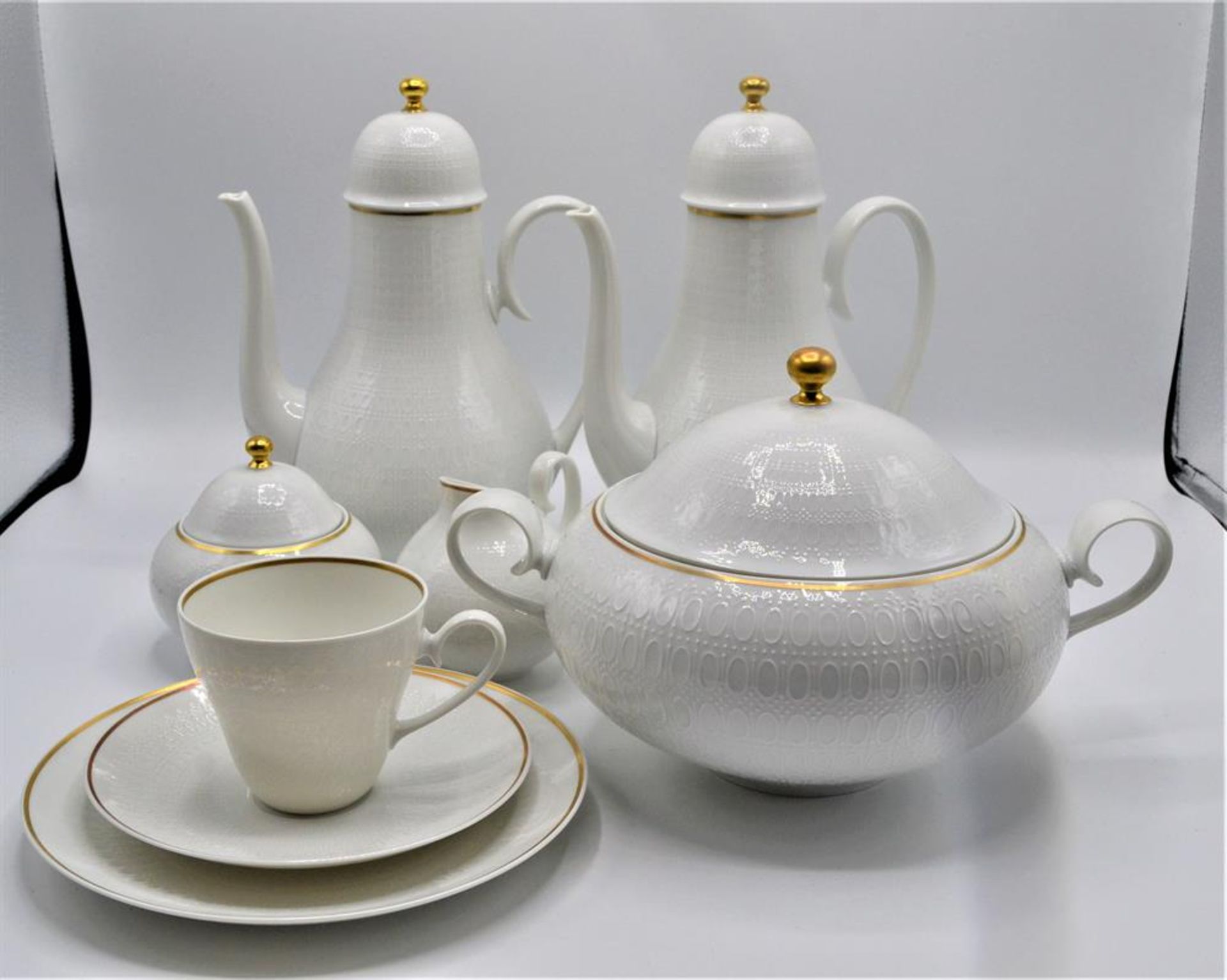 Speiseservice Kaffeeservice Rosenthal Studio-Line Germany, Modell Romance weiß, mit Goldrand,12