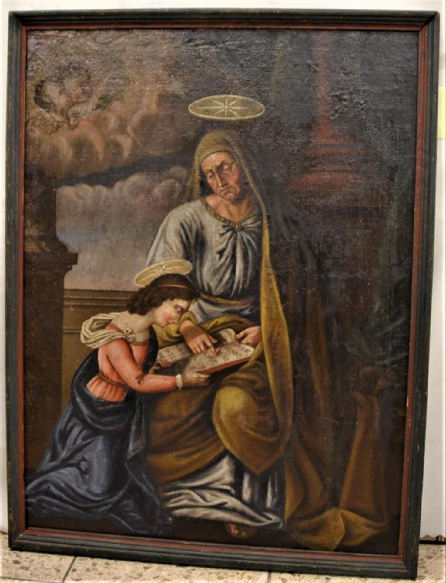 Gemälde Öl ,,Hl. Anna" 18.Jhdt. doubliert auf Spanplatte aufgezogen ca. 83x63cm (mit Rahmen),