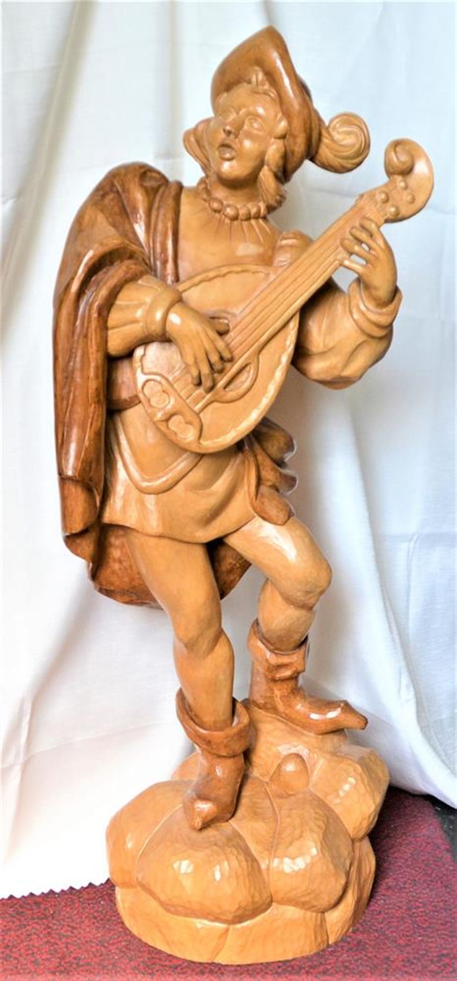 Schnitzfigur Musikant Sänger Laute 81cm