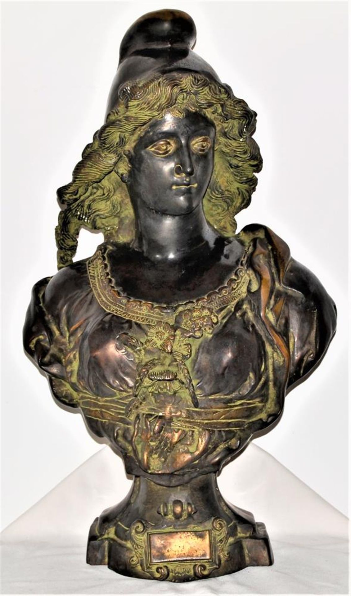 Athena Figur mit Sockel, Bronzeguss Büste 66cm, Sockel Bronzeguss 87cm