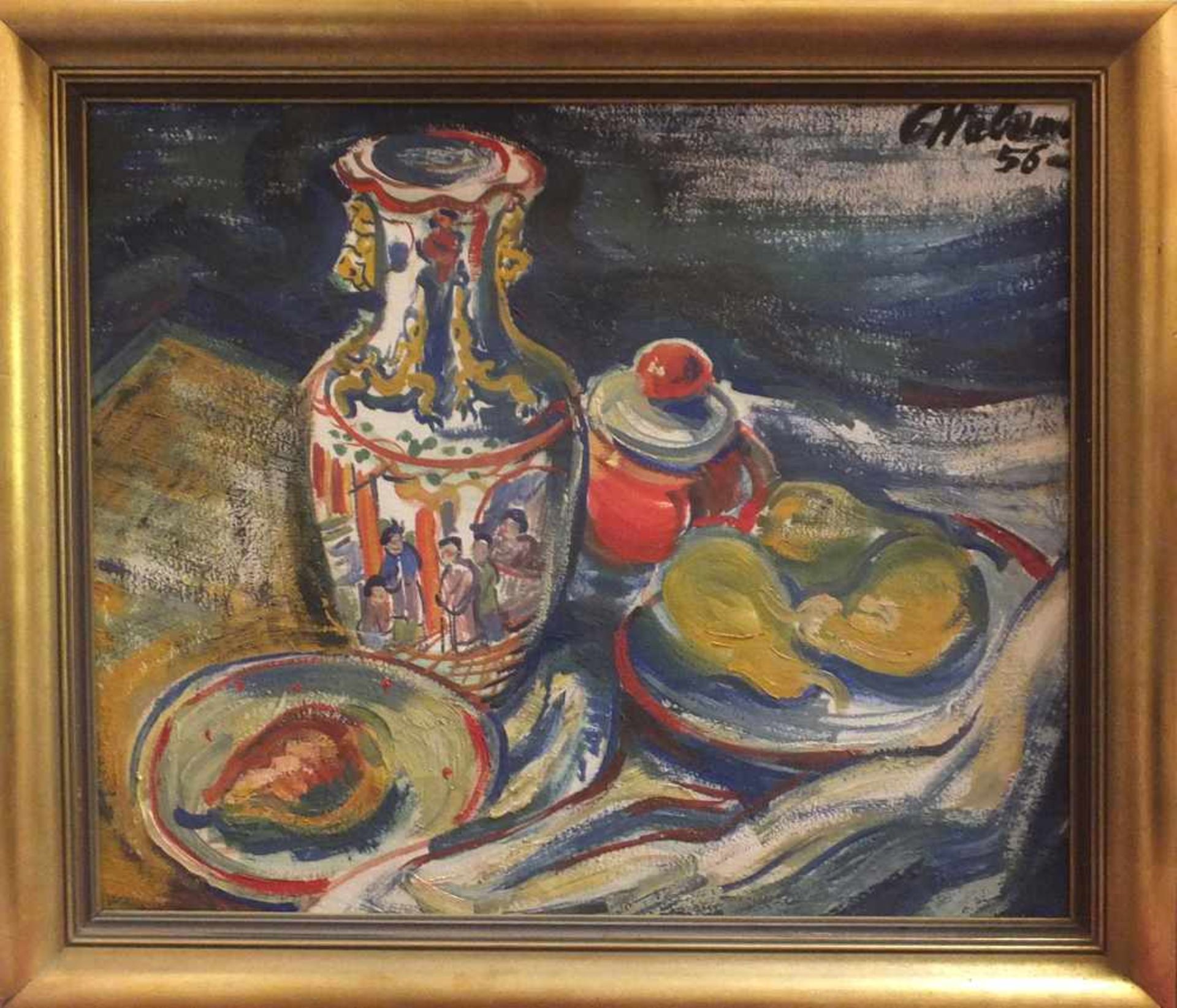 1 Ölgemälde "Stillleben mit chinesischer Vase" R.o. sign. G. HABERMALZ(wohl Gisela H. 1916-2012)