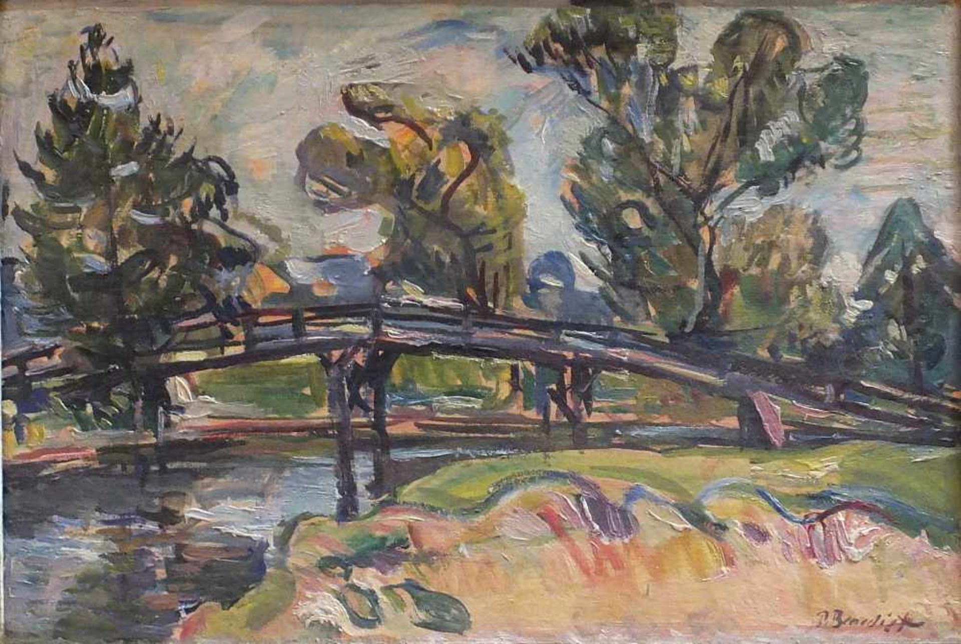 1 Ölgemälde "Landschaft mit Brücke" R.u. sign. P. BENEDICT(wohl Paul B. 1889-1952) Öl/Pl. ca.