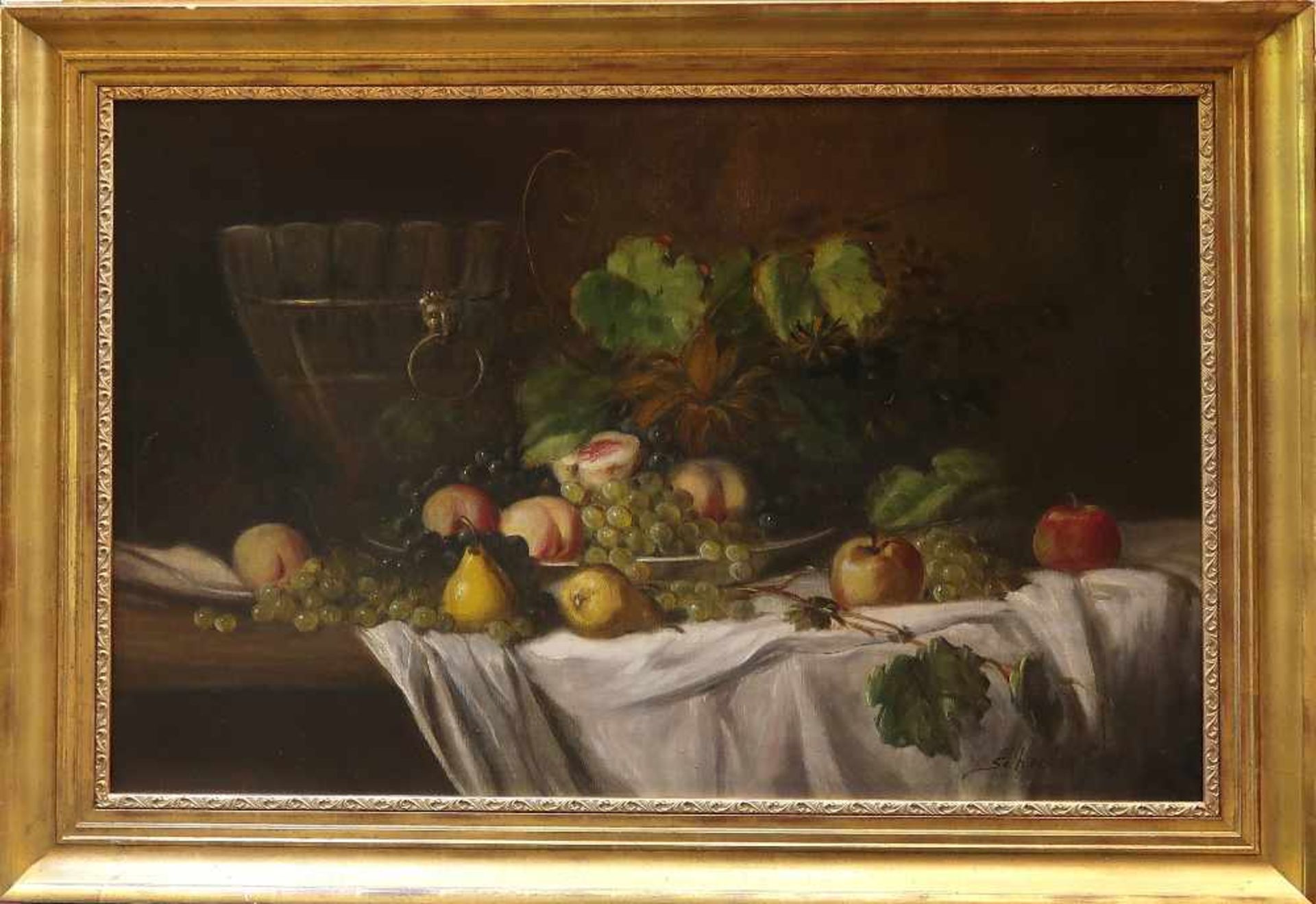 1 Ölgemälde "Früchtestillleben" R.u. sign. SCHOIBER GEBR.Öl/Lwd. ca. 65x96cm Ra. Asp.