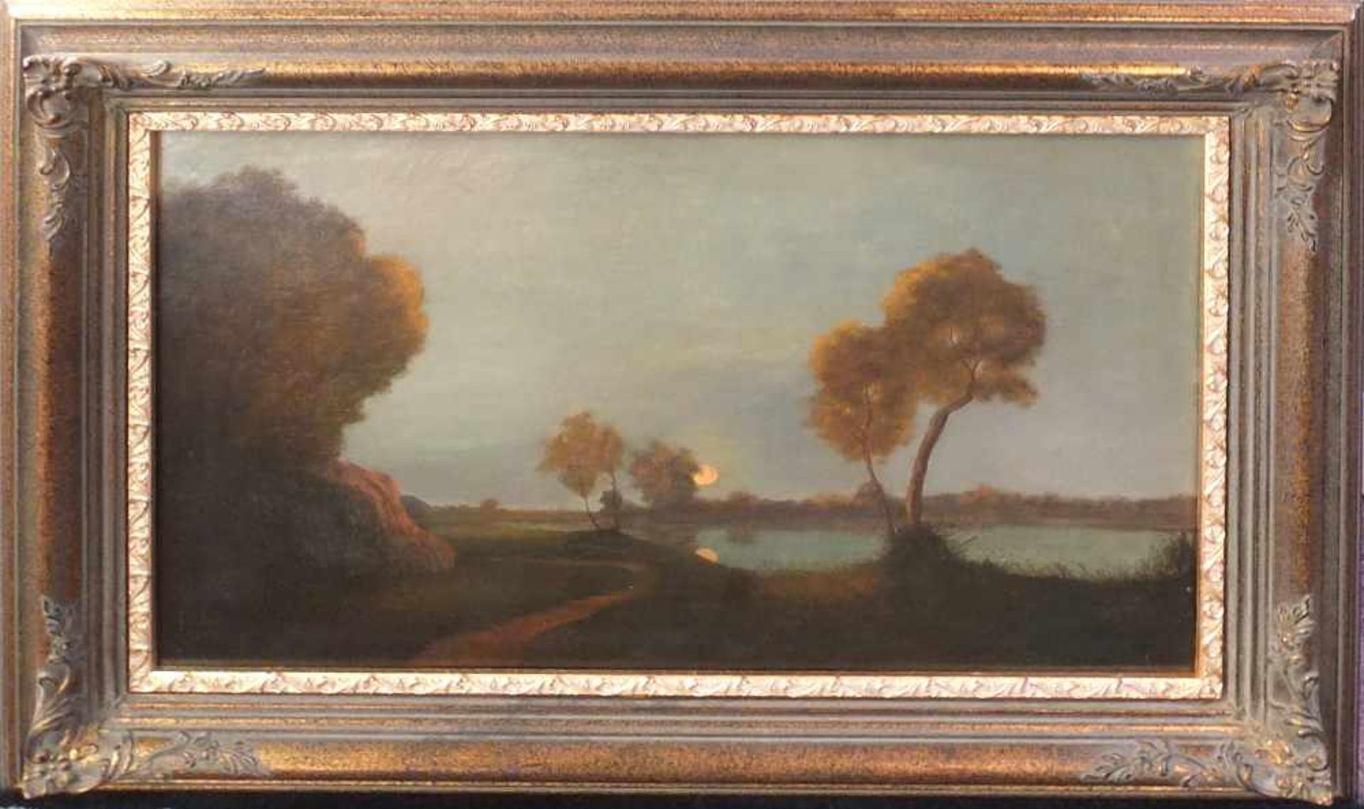 1 Ölgemälde "Flusslandschaft" unsign.Öl/Lwd. ca. 35x55cm Craquelé Ra. Asp.